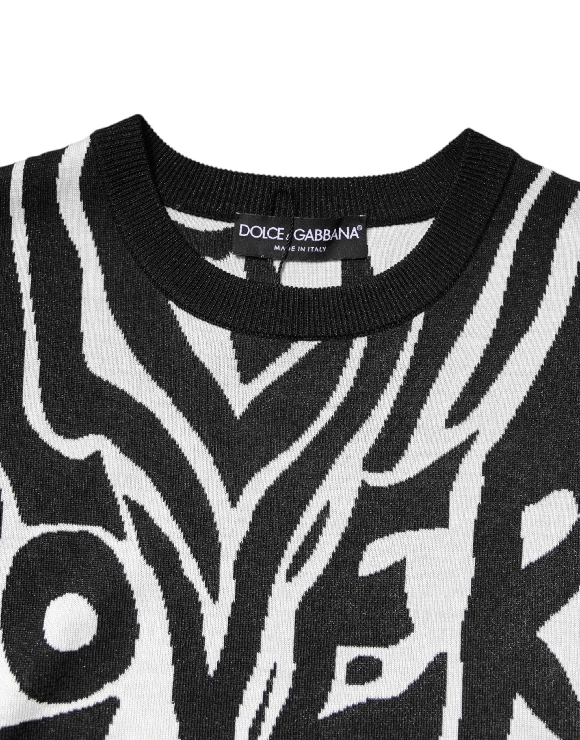 Dolce & Gabbana Black and White Print Women's Pullover Sweater-5