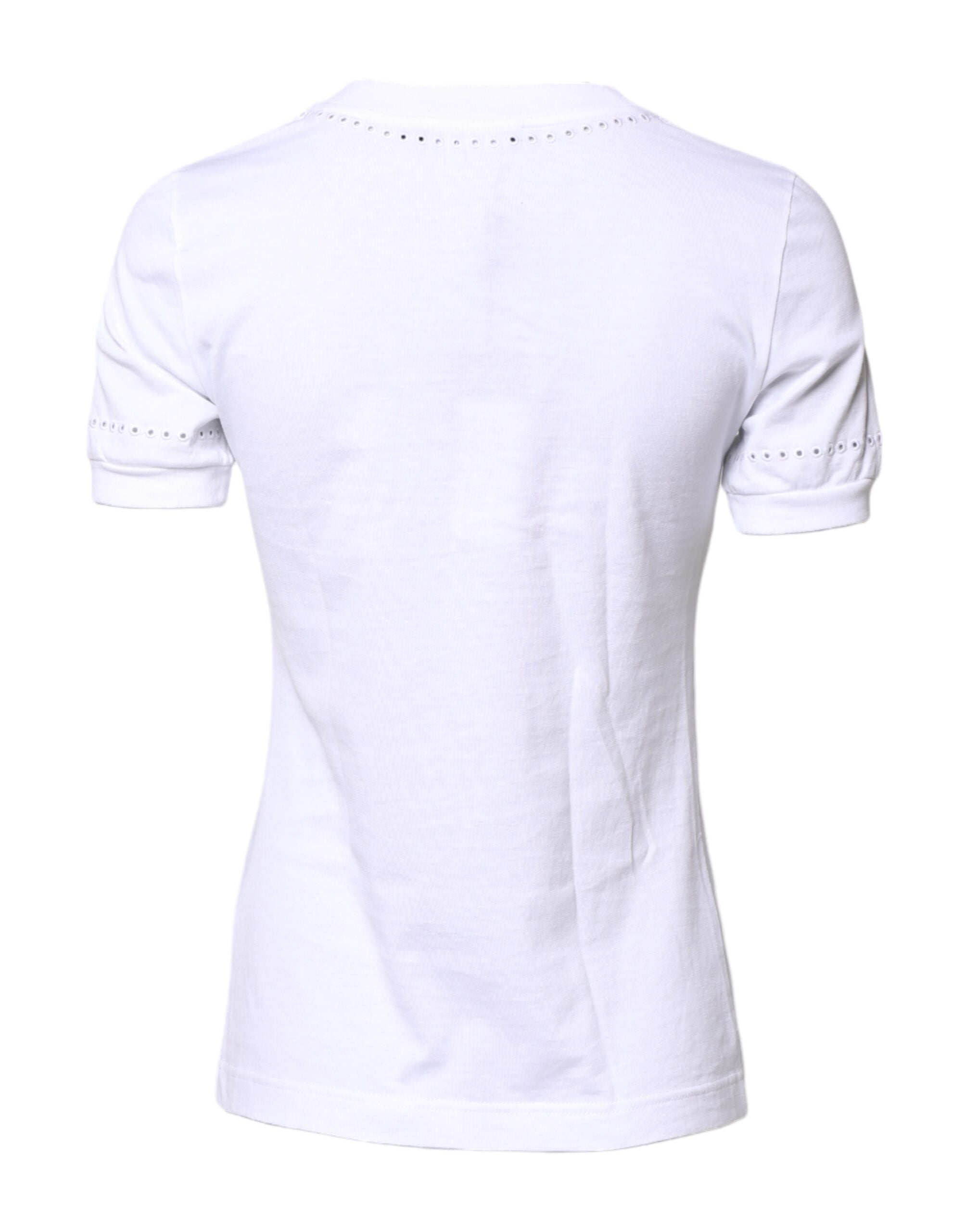 Dolce & Gabbana white cotton T-shirt with floral logo and round neck-3