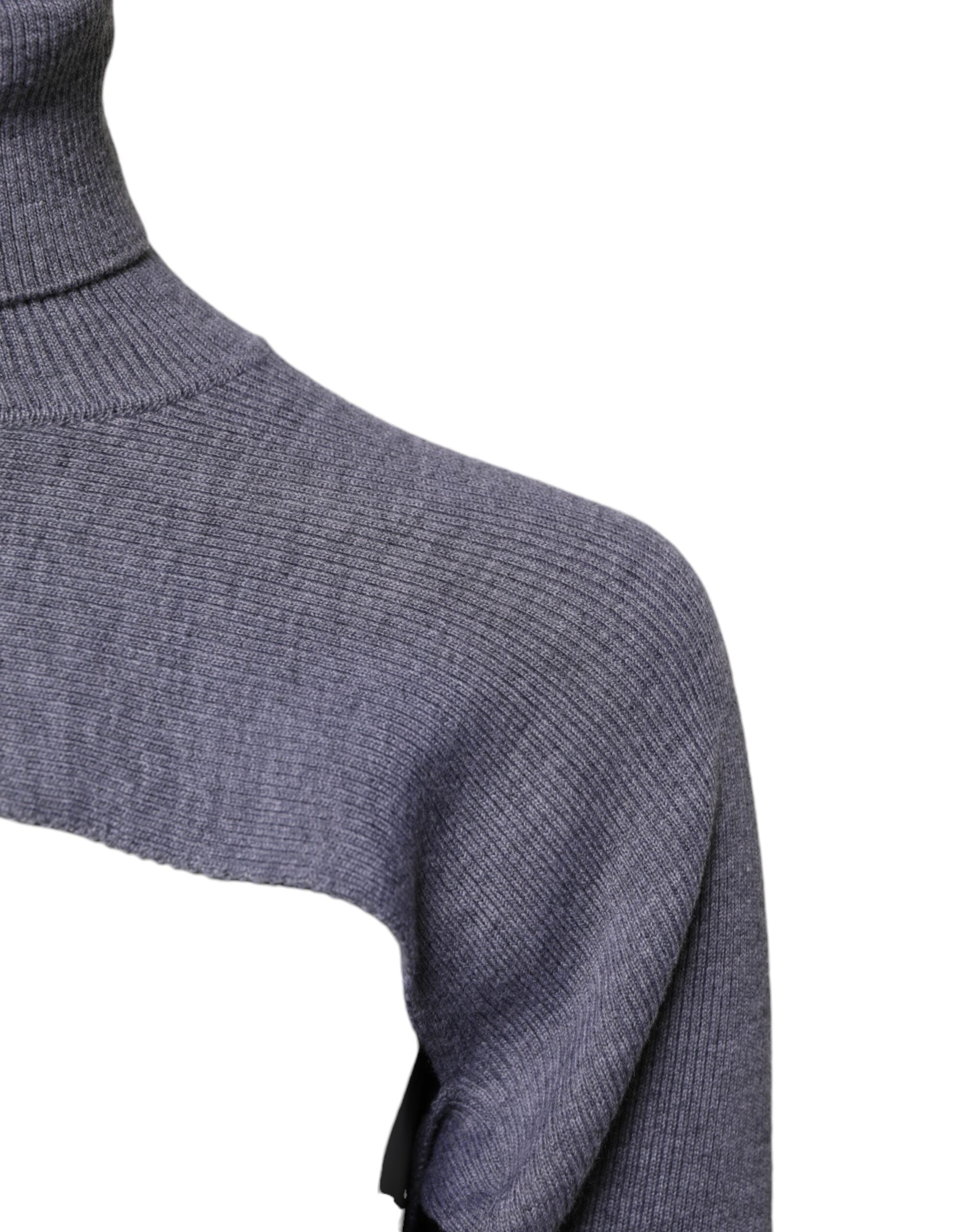 Dolce & Gabbana Grey Wool Knit Roll Neck Sweater with Round Neck-3
