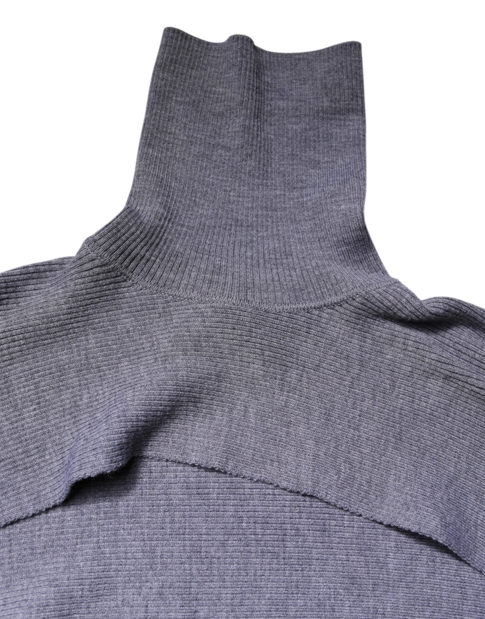 Dolce & Gabbana Grey Wool Knit Roll Neck Sweater with Round Neck-5