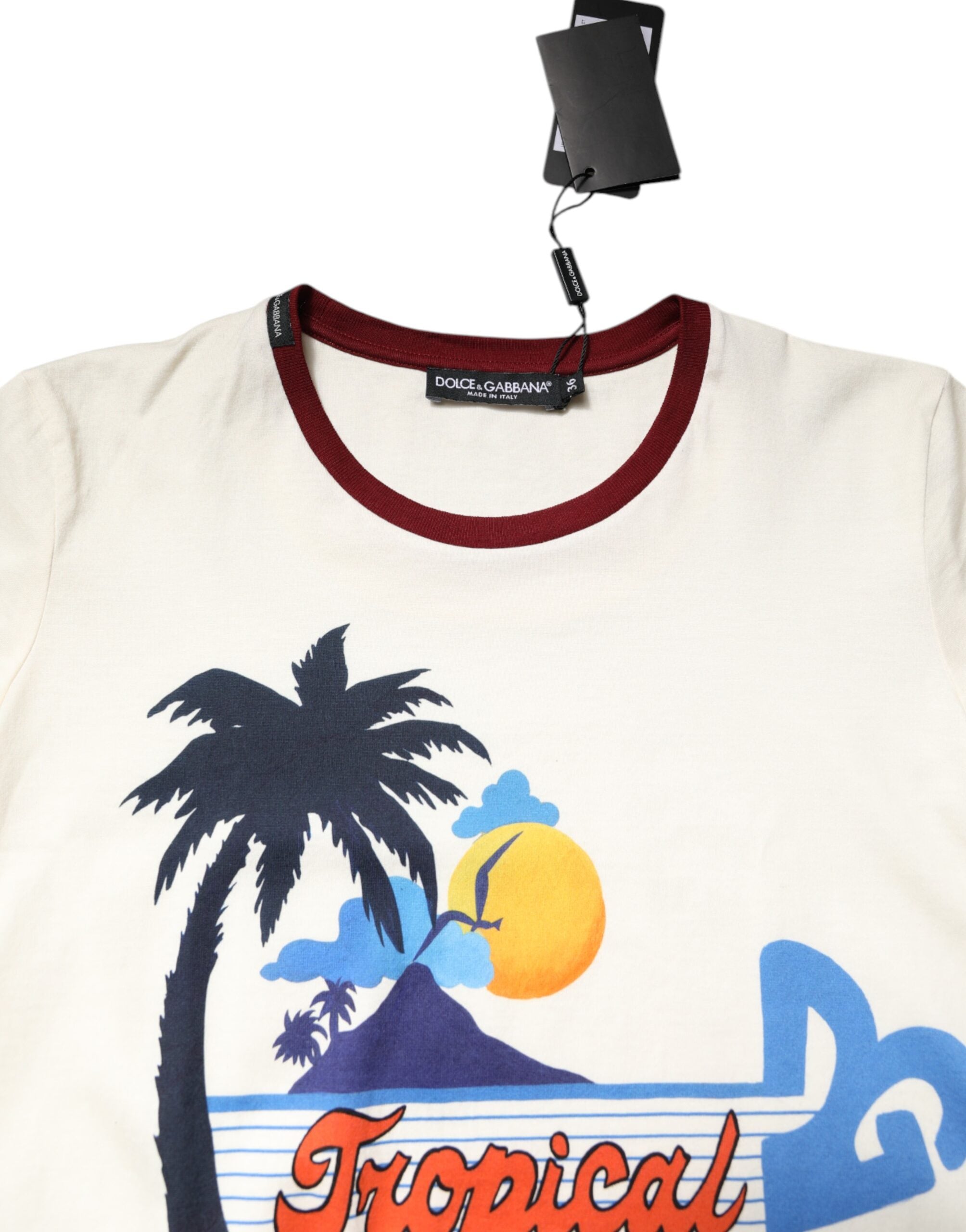 Dolce & Gabbana White Cotton Print Short Sleeve T-Shirt-5