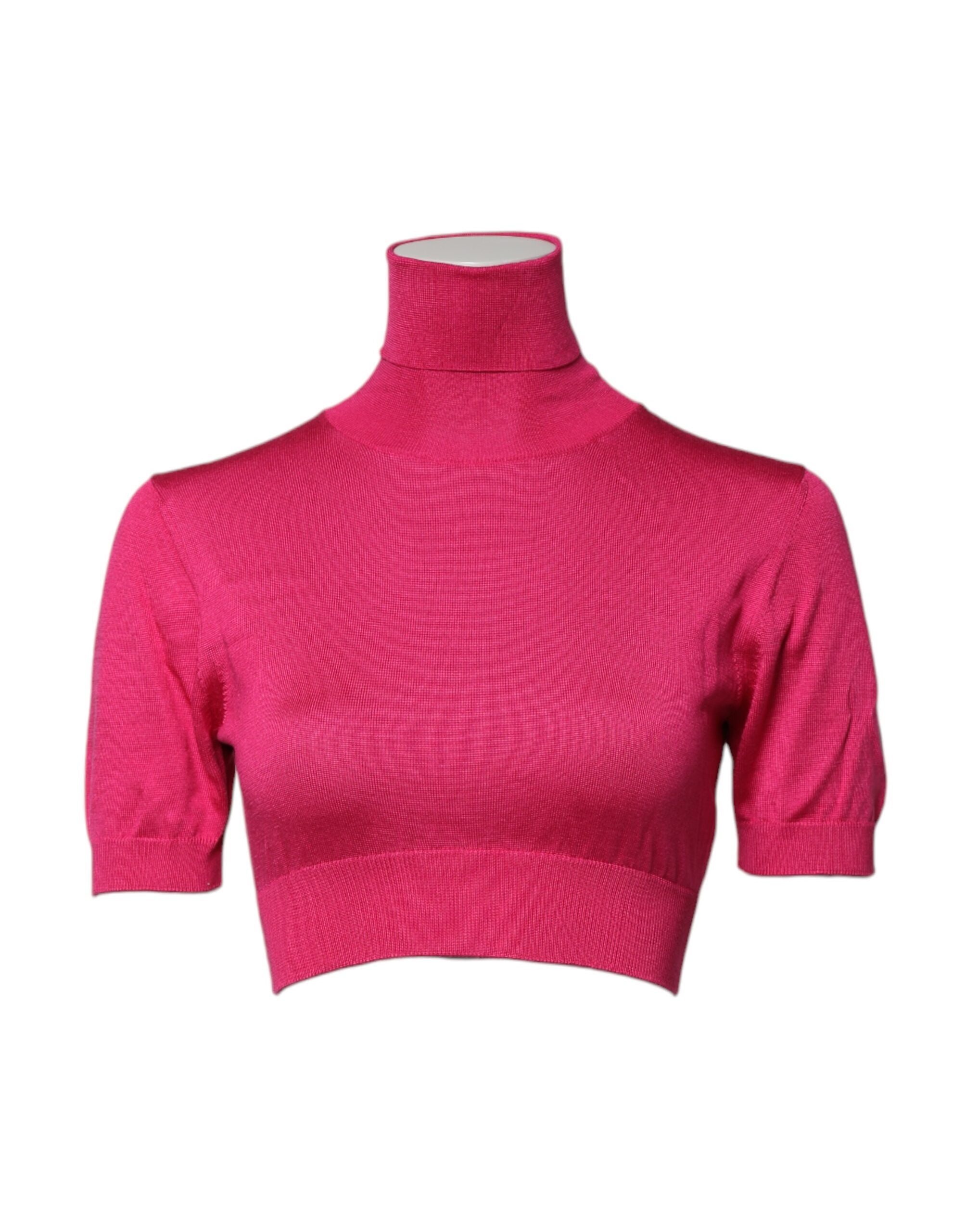 Dolce & Gabbana Pink Silk Knit Turtleneck Sweater-1