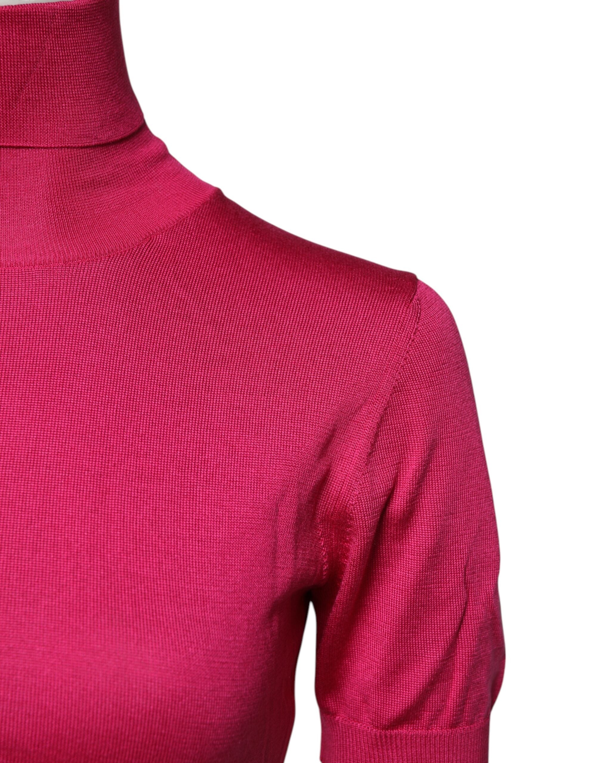Dolce & Gabbana Pink Silk Knit Turtleneck Sweater-3