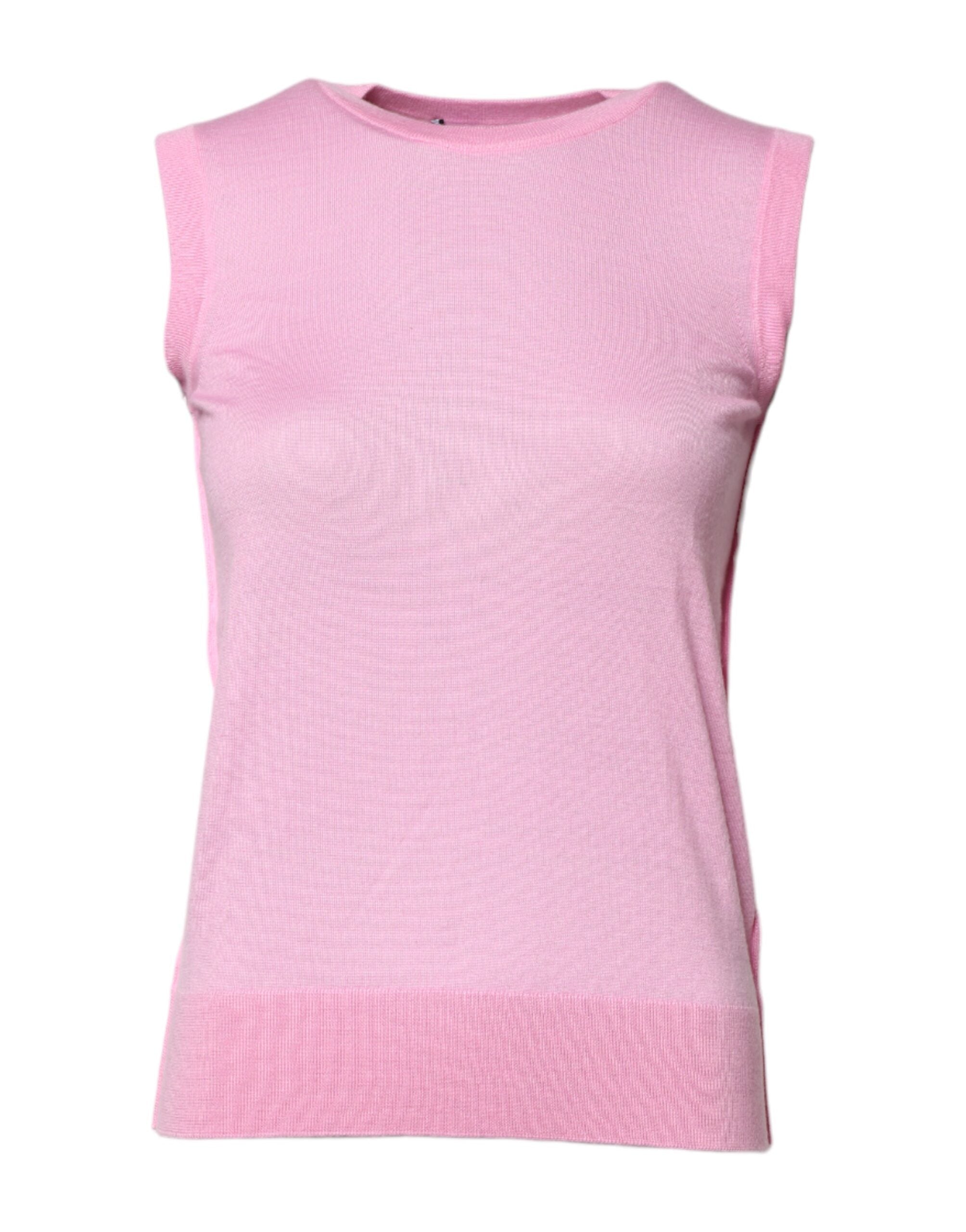Dolce & Gabbana Pink Cashmere Round Neck Sleeveless Tank Top-2