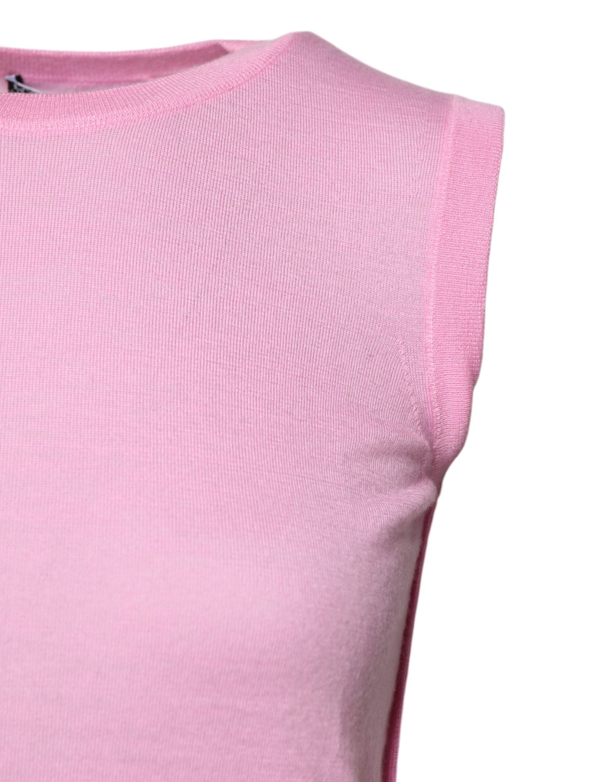 Dolce & Gabbana Pink Cashmere Round Neck Sleeveless Tank Top-3