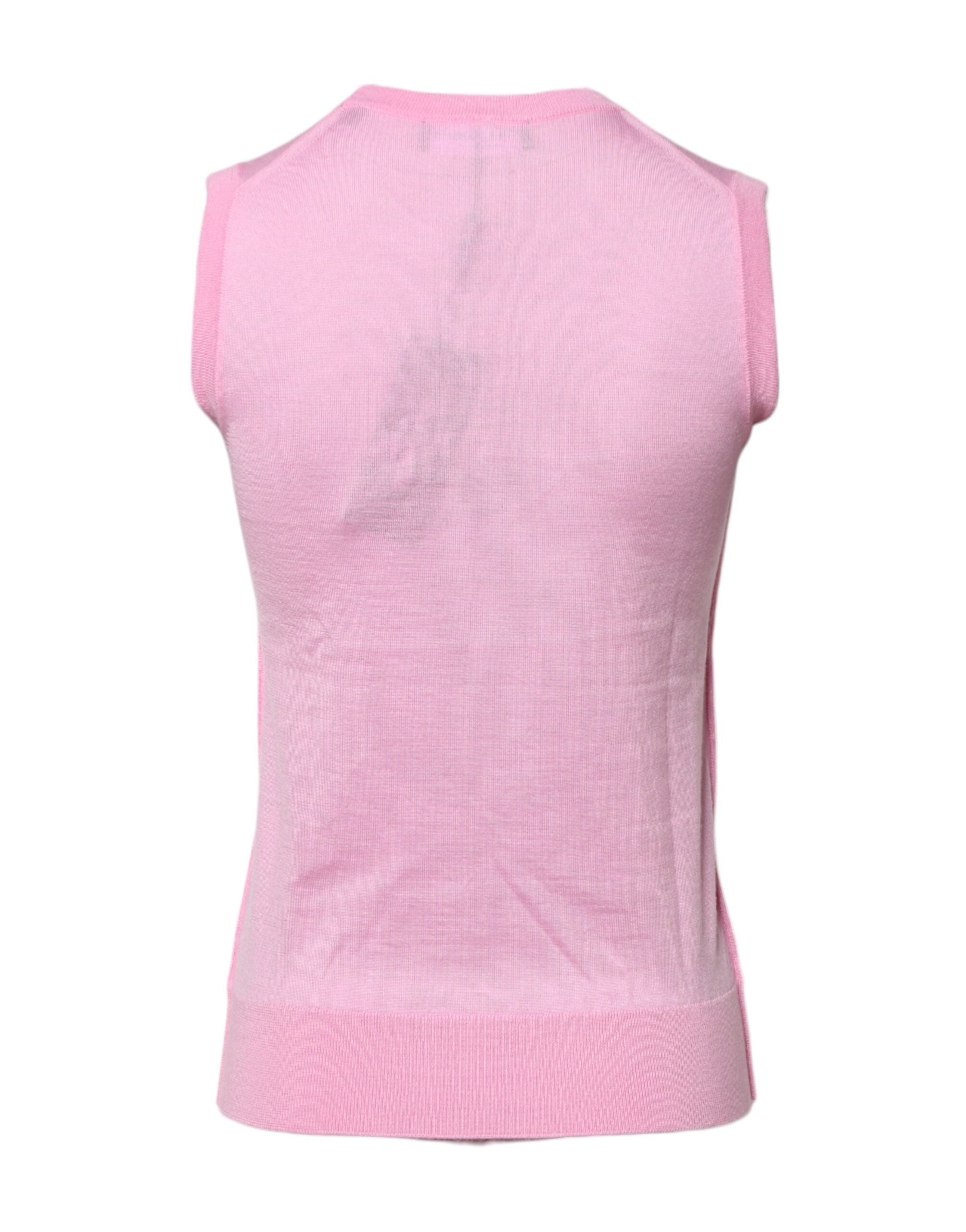 Dolce & Gabbana Pink Cashmere Round Neck Sleeveless Tank Top-4