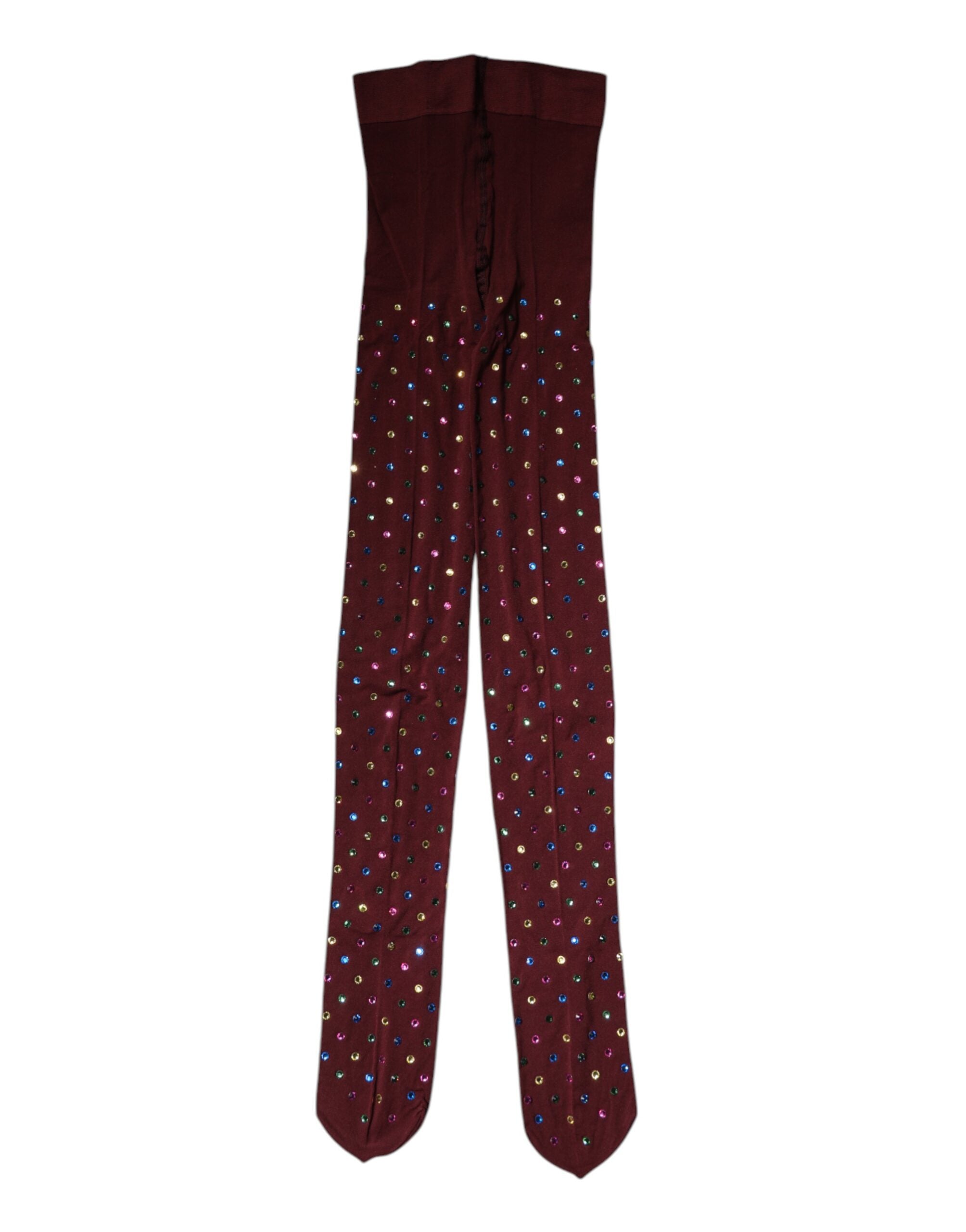 Dolce & Gabbana Chestnut Brown Nylon Tights with Crystal Embellishment-2