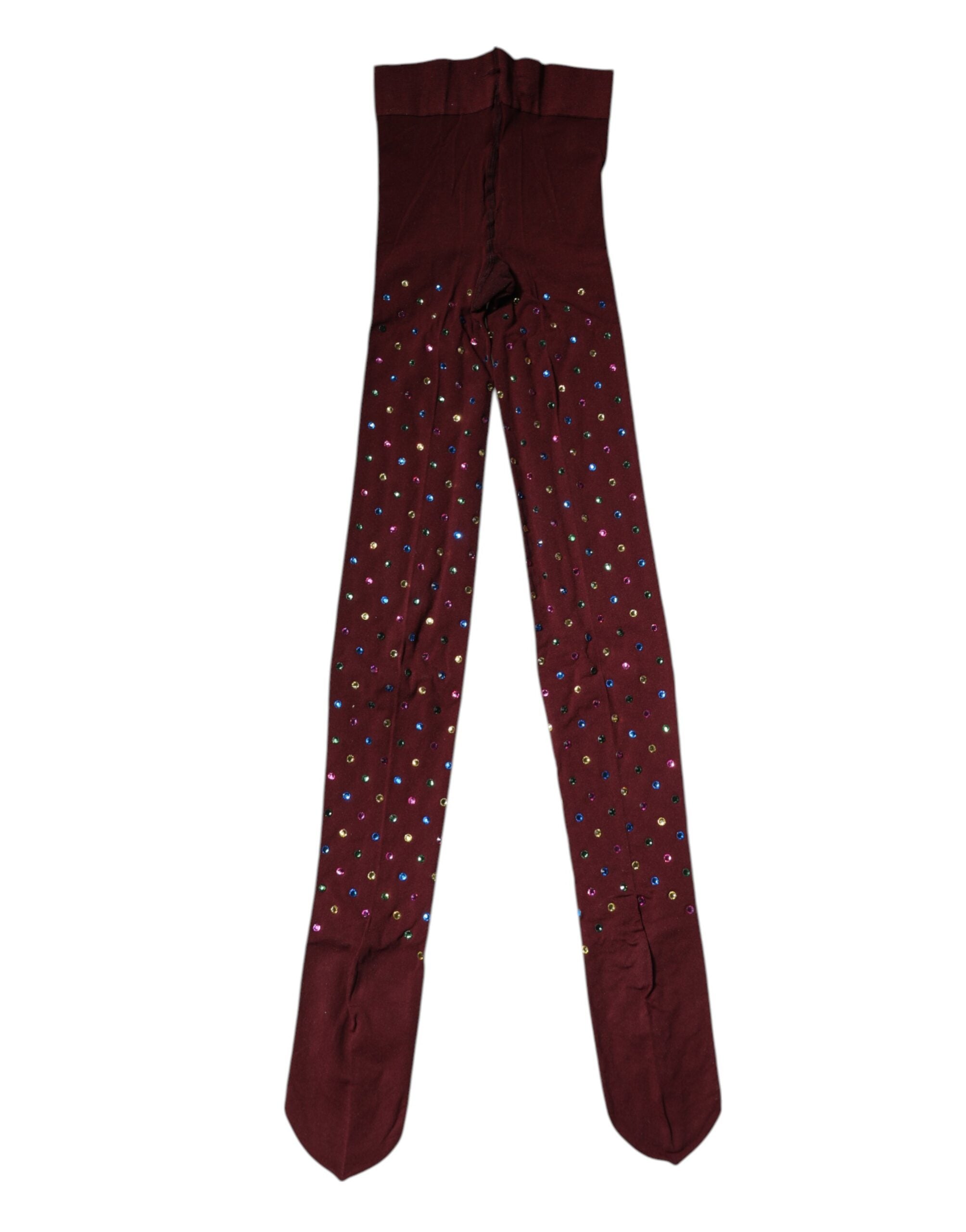 Dolce & Gabbana Chestnut Brown Nylon Tights with Crystal Embellishment-3