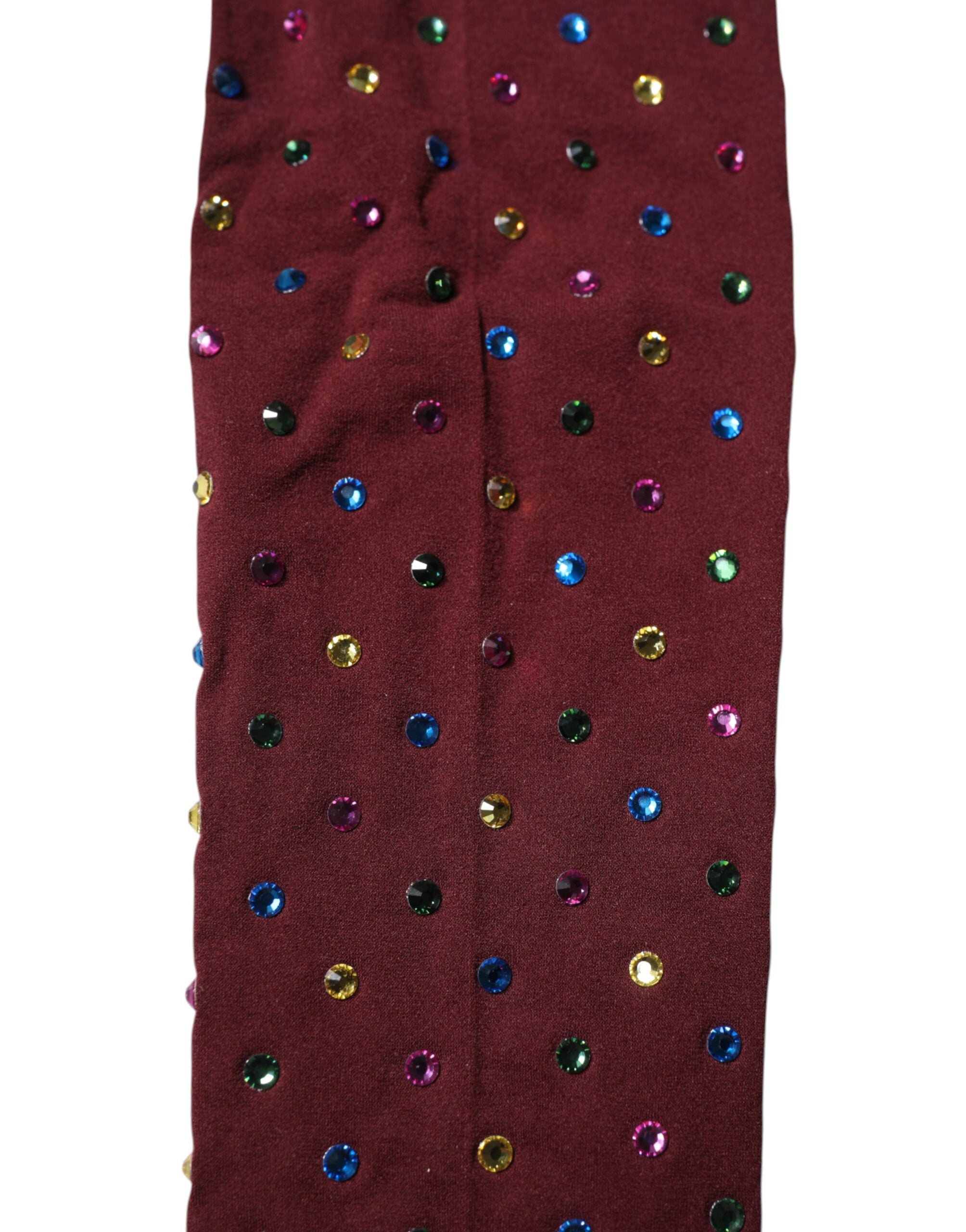 Dolce & Gabbana Chestnut Brown Nylon Tights with Crystal Embellishment-4