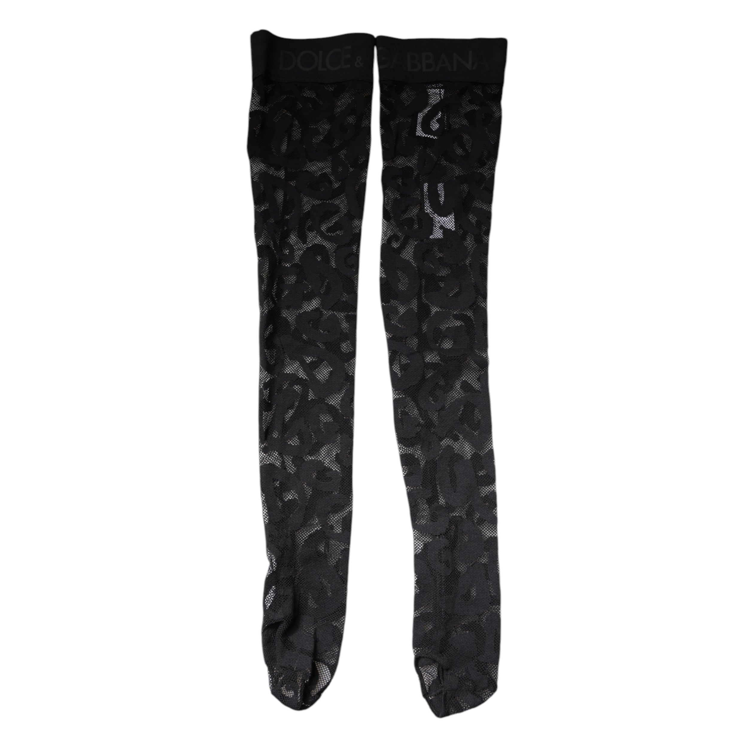 Dolce & Gabbana Black Floral Lace Cotton Stretch Stockings Socks-3