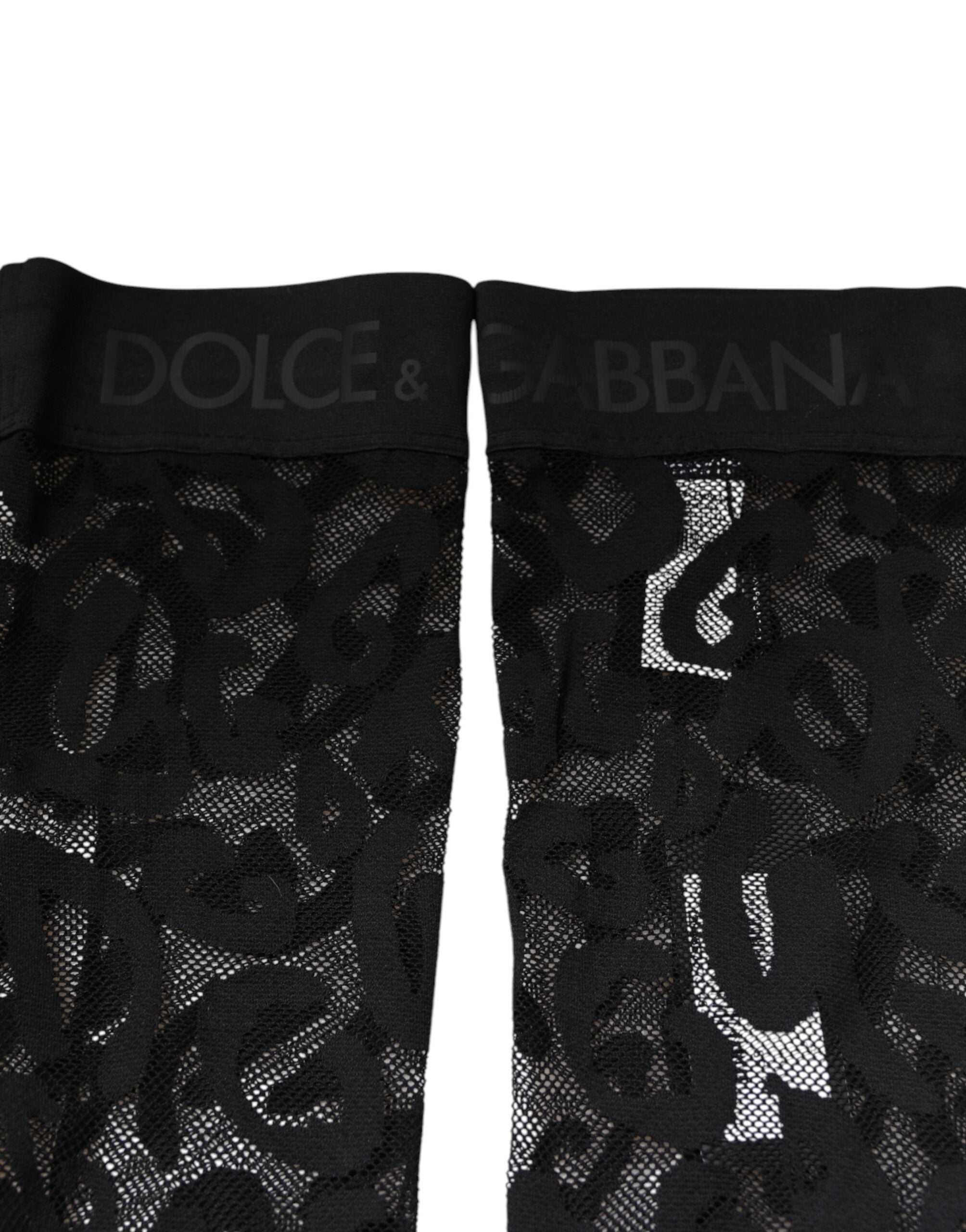 Dolce & Gabbana Black Floral Lace Cotton Stretch Stockings Socks-4