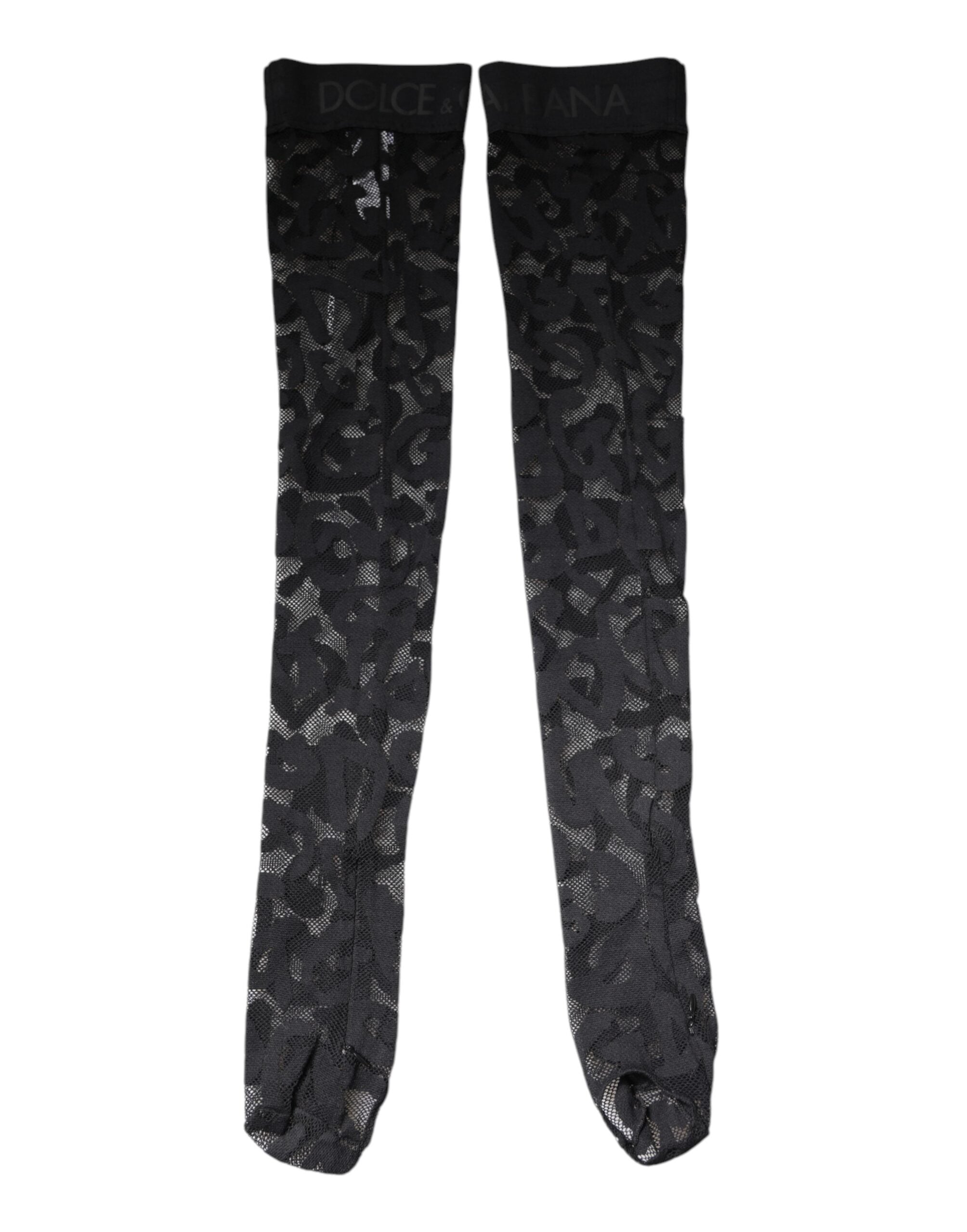 Dolce & Gabbana Black Floral Lace Cotton Stretch Stockings Socks-6