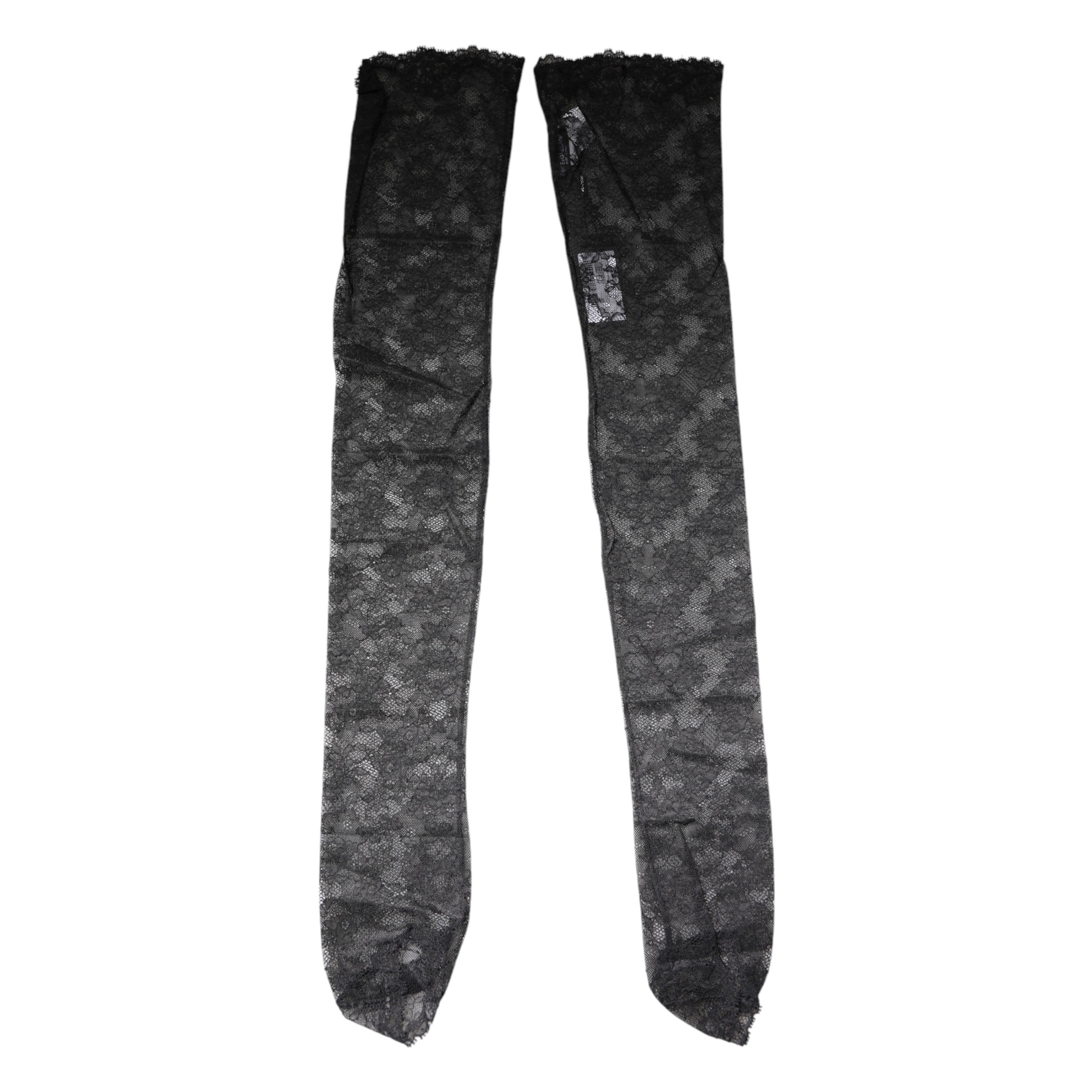 Dolce & Gabbana Black Floral Lace Cotton Stretch Stockings Socks-3