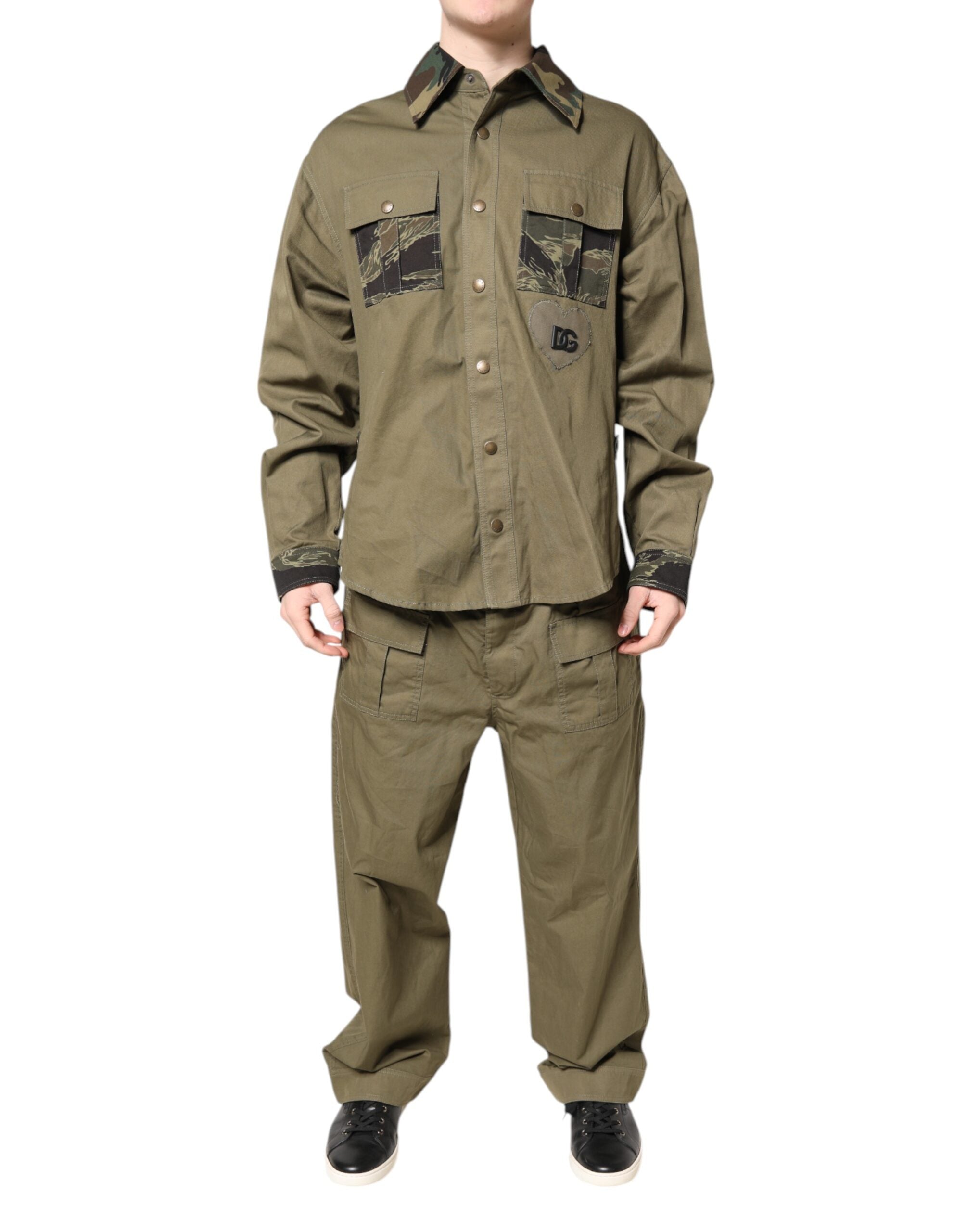 Dolce & Gabbana Brown Cotton Stretch Shirt and Trousers Leisure Set-2
