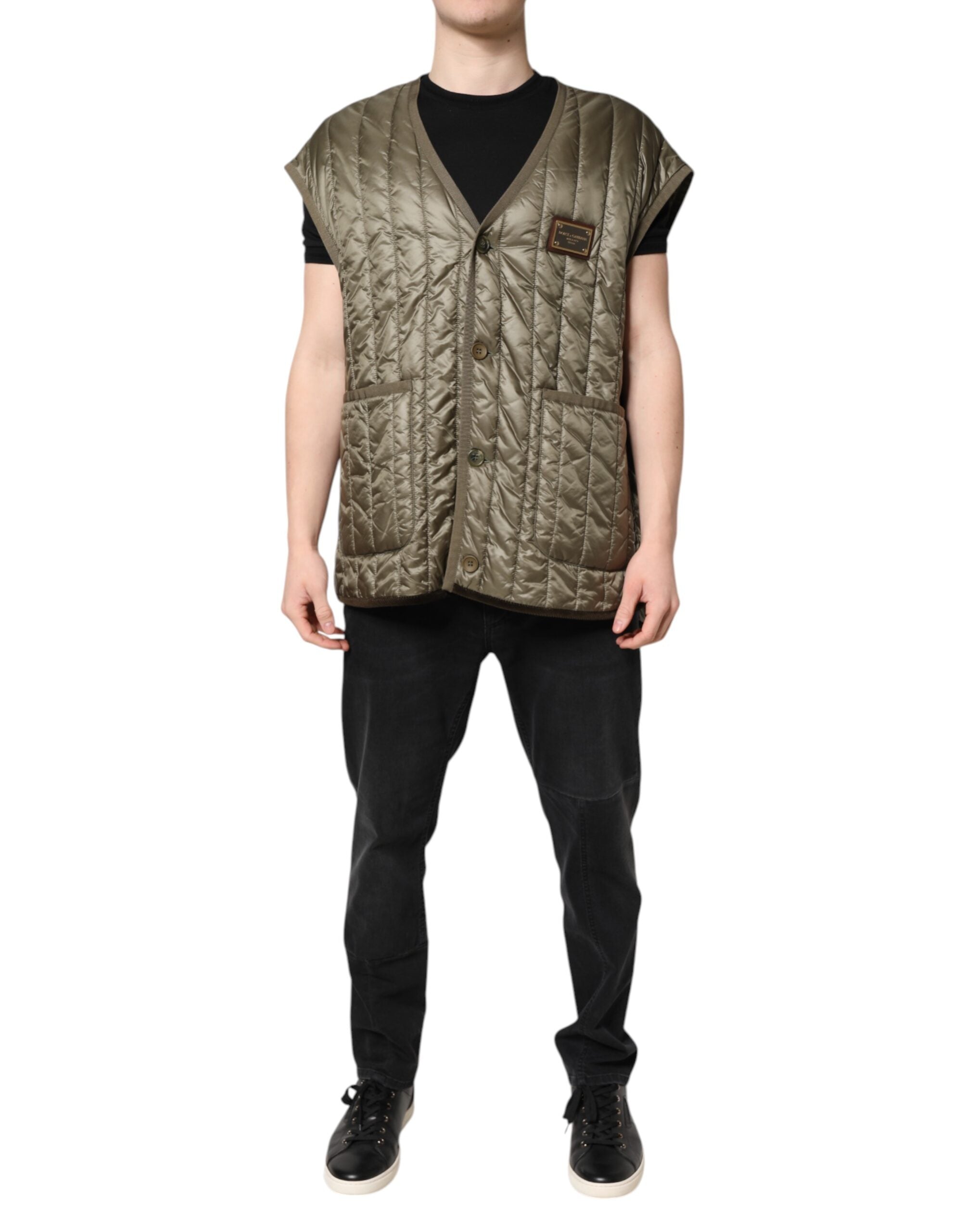 Dolce & Gabbana Brown Logo Plaque Quilted Vest Jacket-1