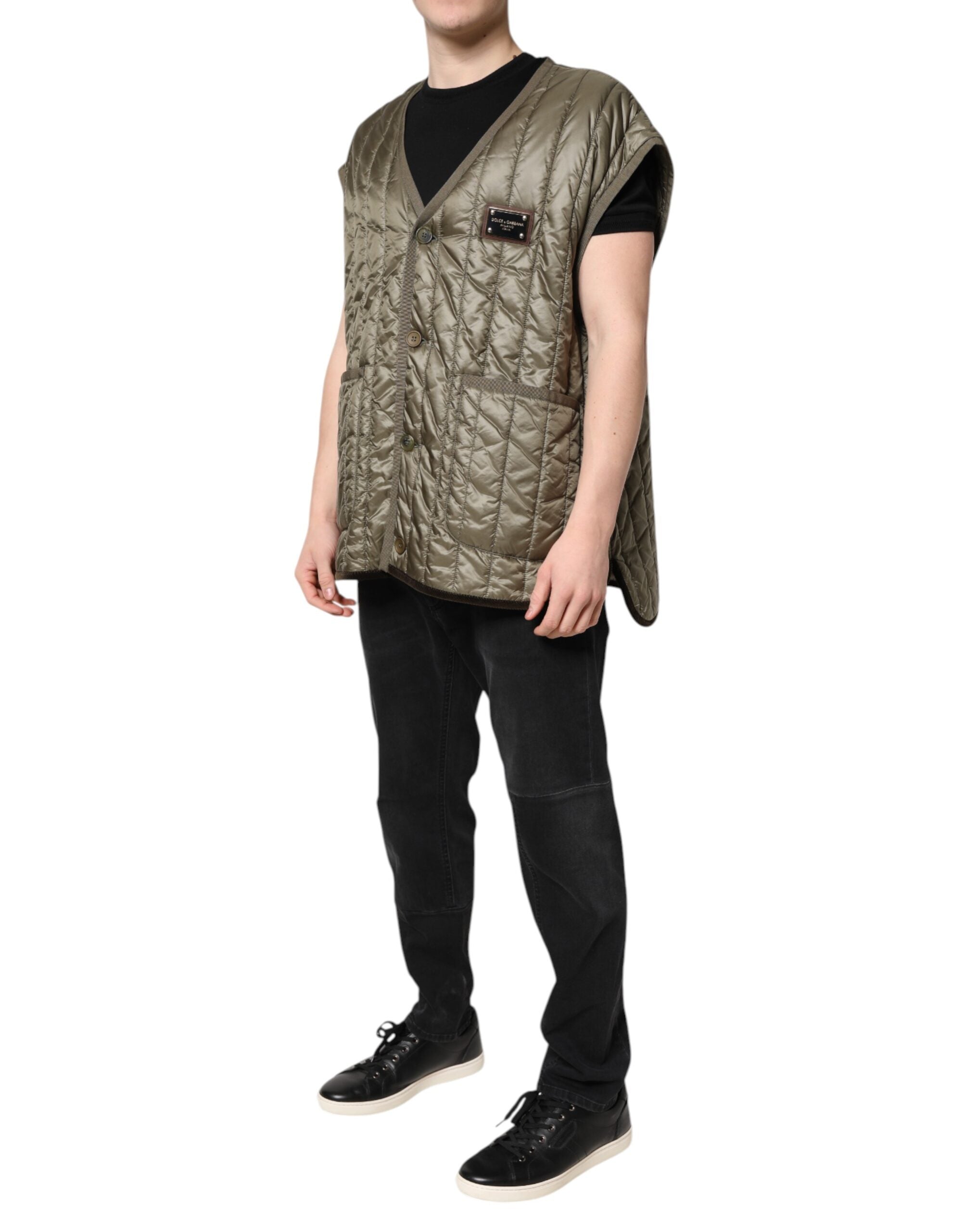 Dolce & Gabbana Brown Logo Plaque Quilted Vest Jacket-3
