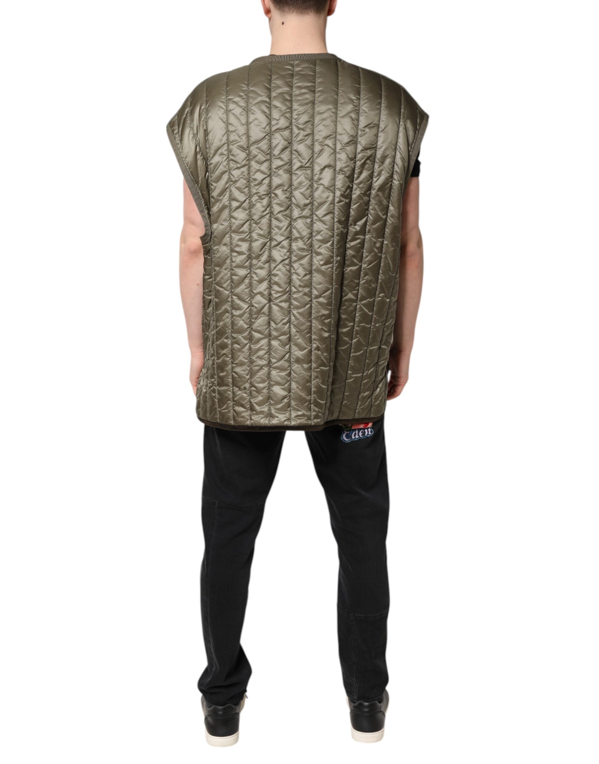Dolce & Gabbana Brown Logo Plaque Quilted Vest Jacket-4