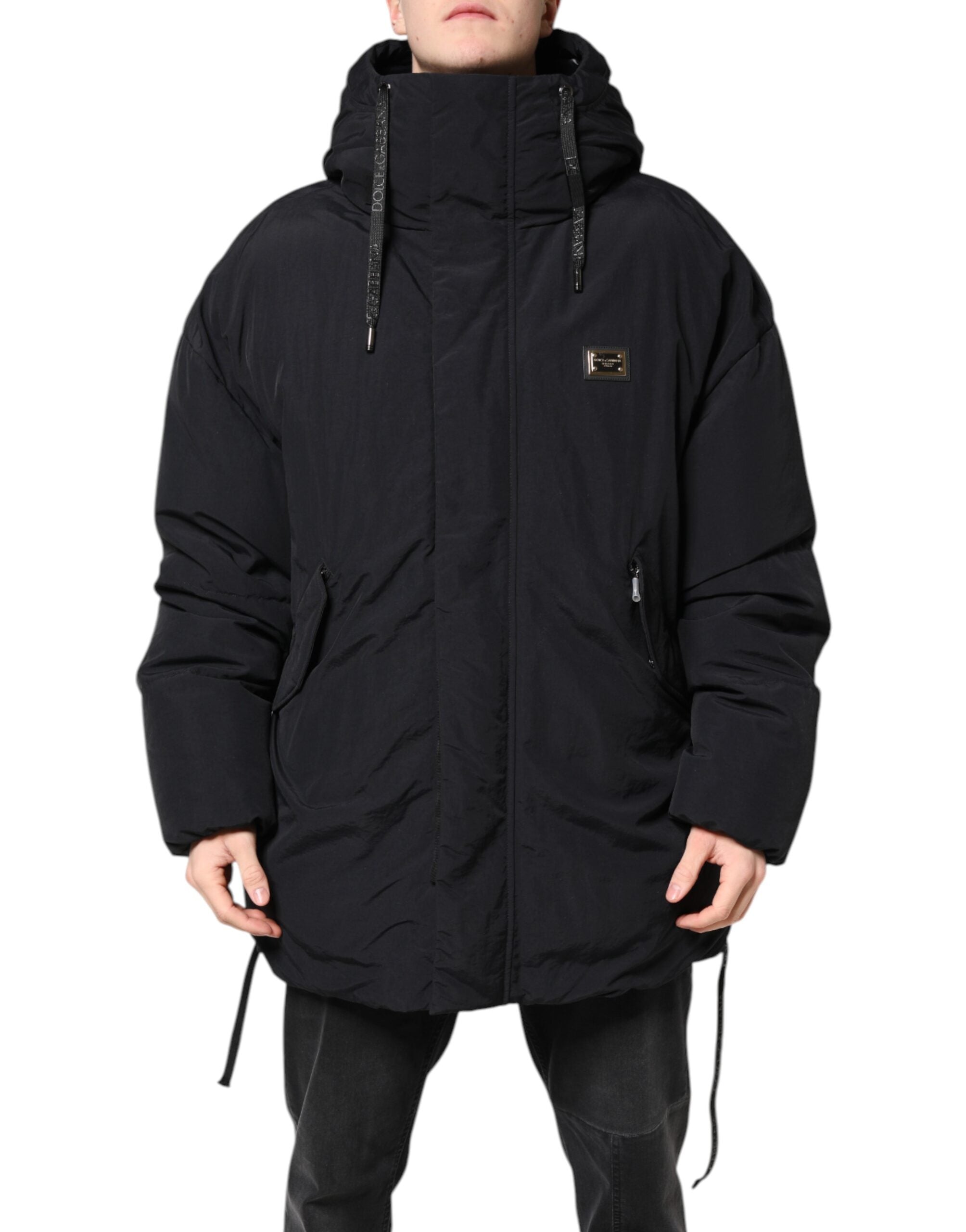 Parka de nailon negra con capucha y cremallera de Dolce & Gabbana-2