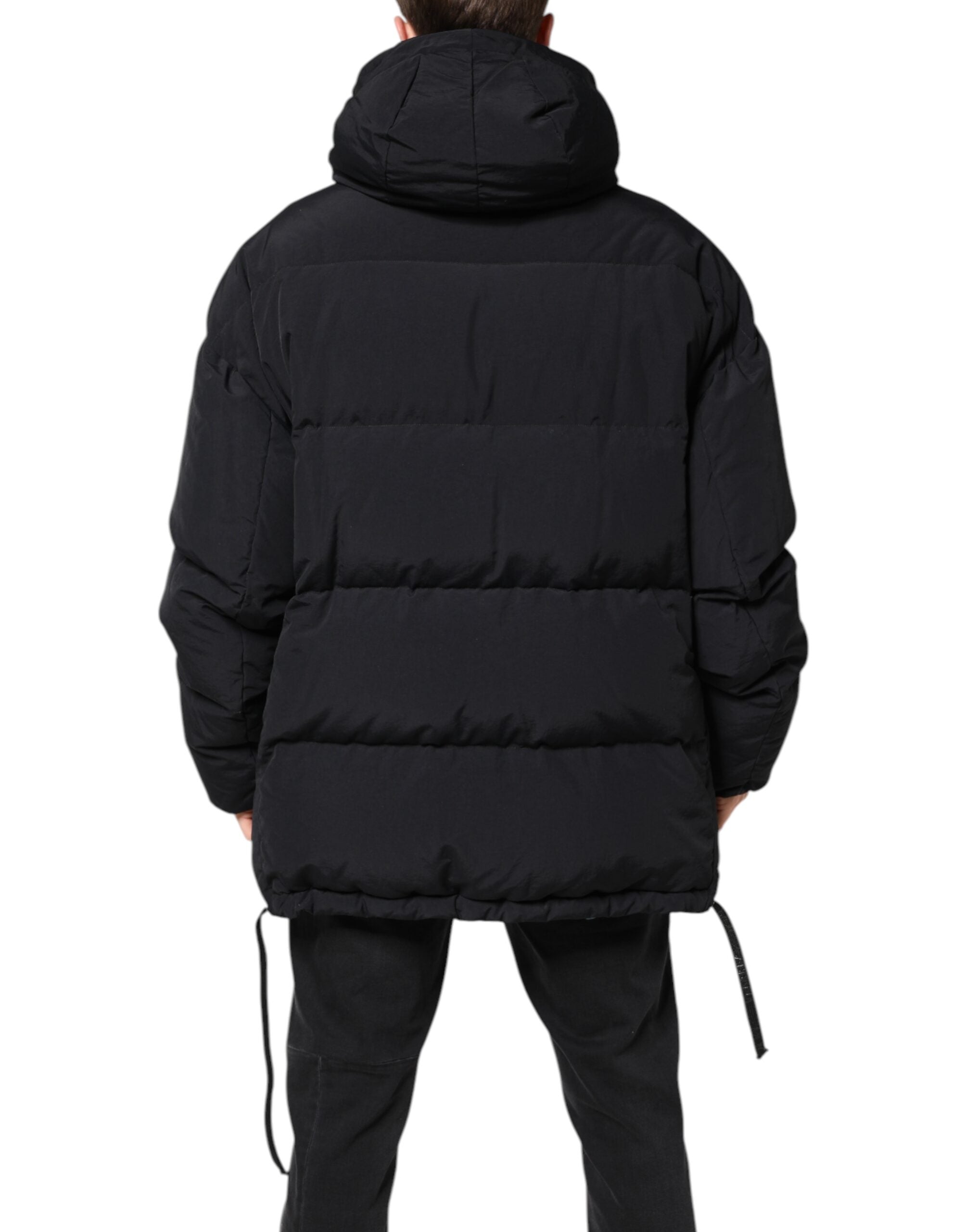 Parka de nailon negra con capucha y cremallera de Dolce & Gabbana-4