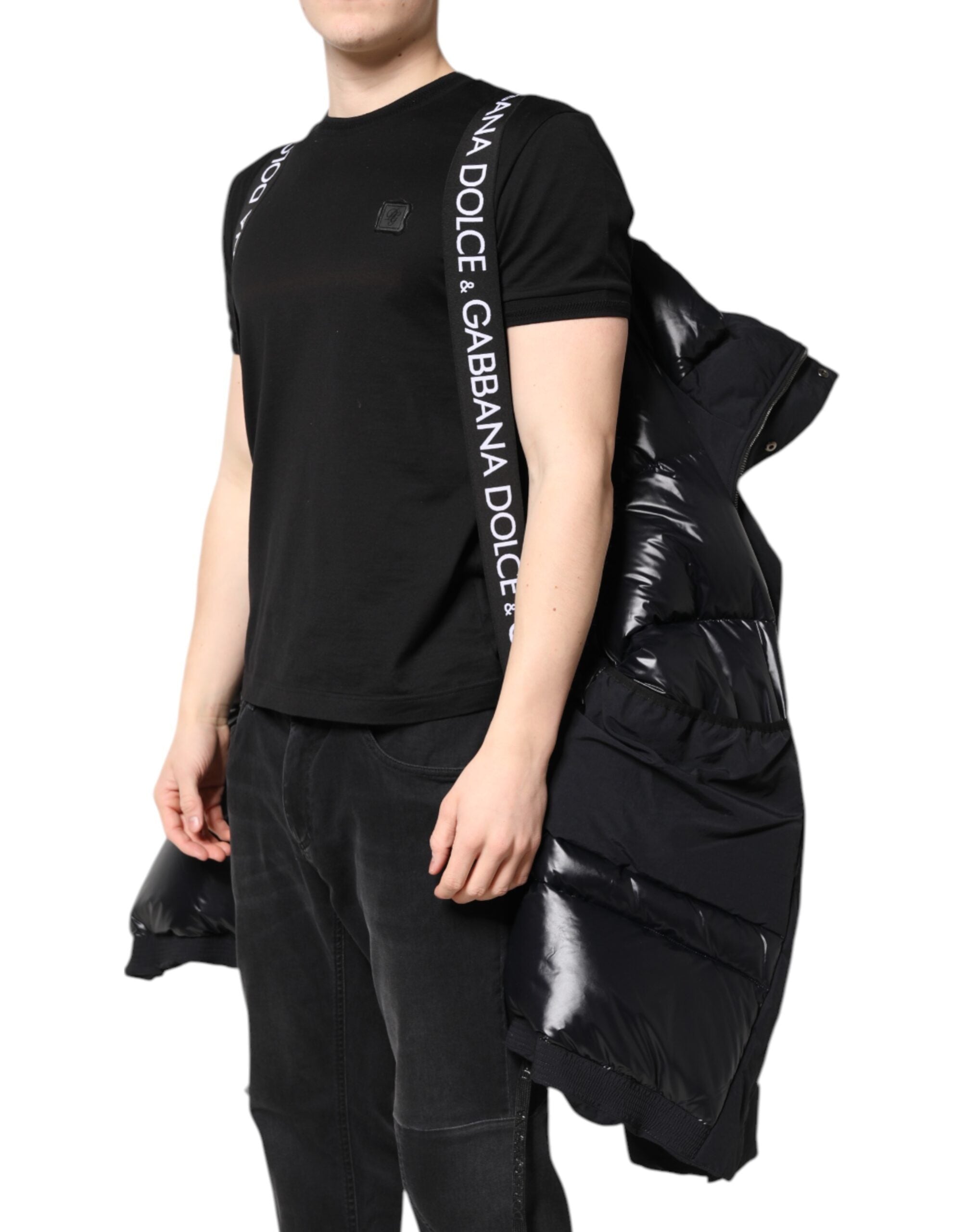 Parka de nailon negra con capucha y cremallera de Dolce & Gabbana-6