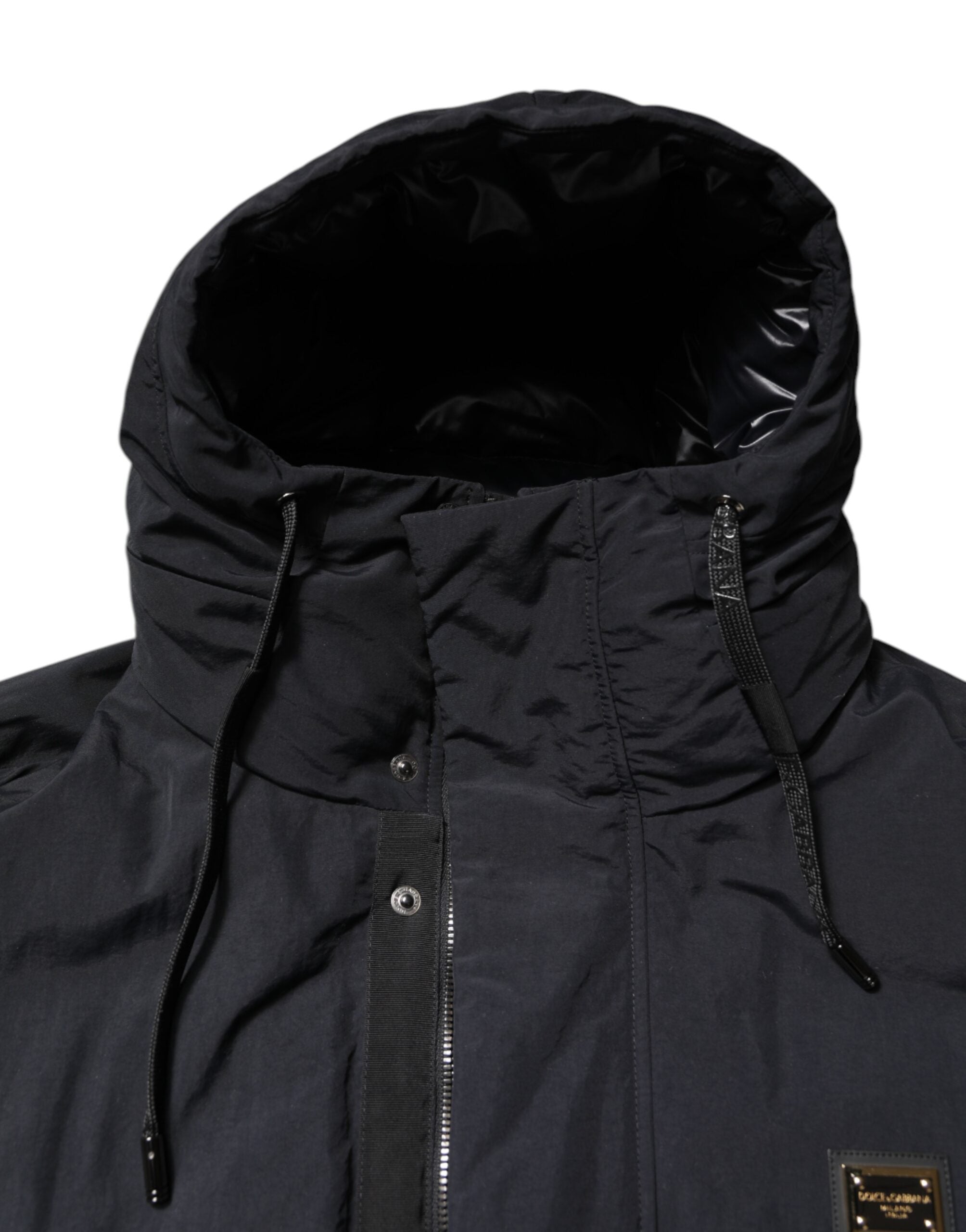 Parka de nailon negra con capucha y cremallera de Dolce & Gabbana-7