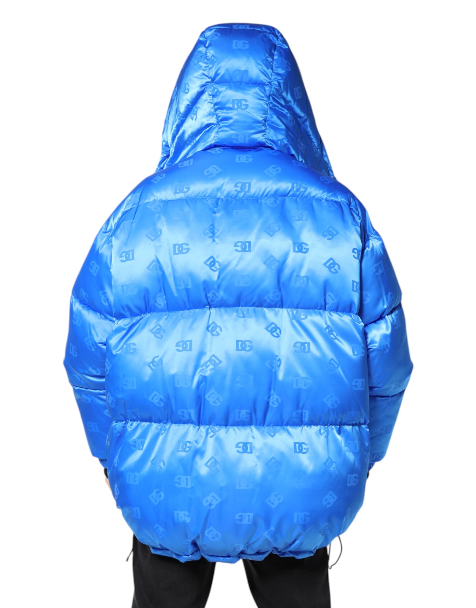 Dolce & Gabbana Blue Logo Quilted Jacket with Hood and Zipper-4