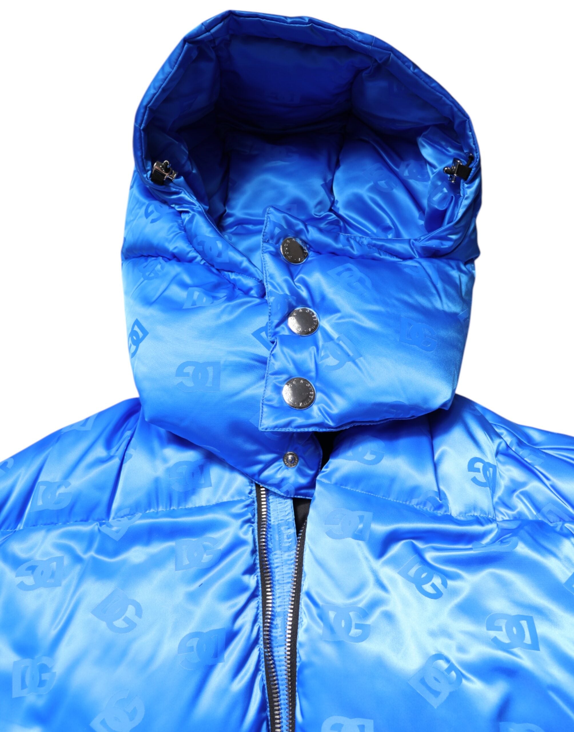 Dolce & Gabbana Blue Logo Quilted Jacket with Hood and Zipper-5