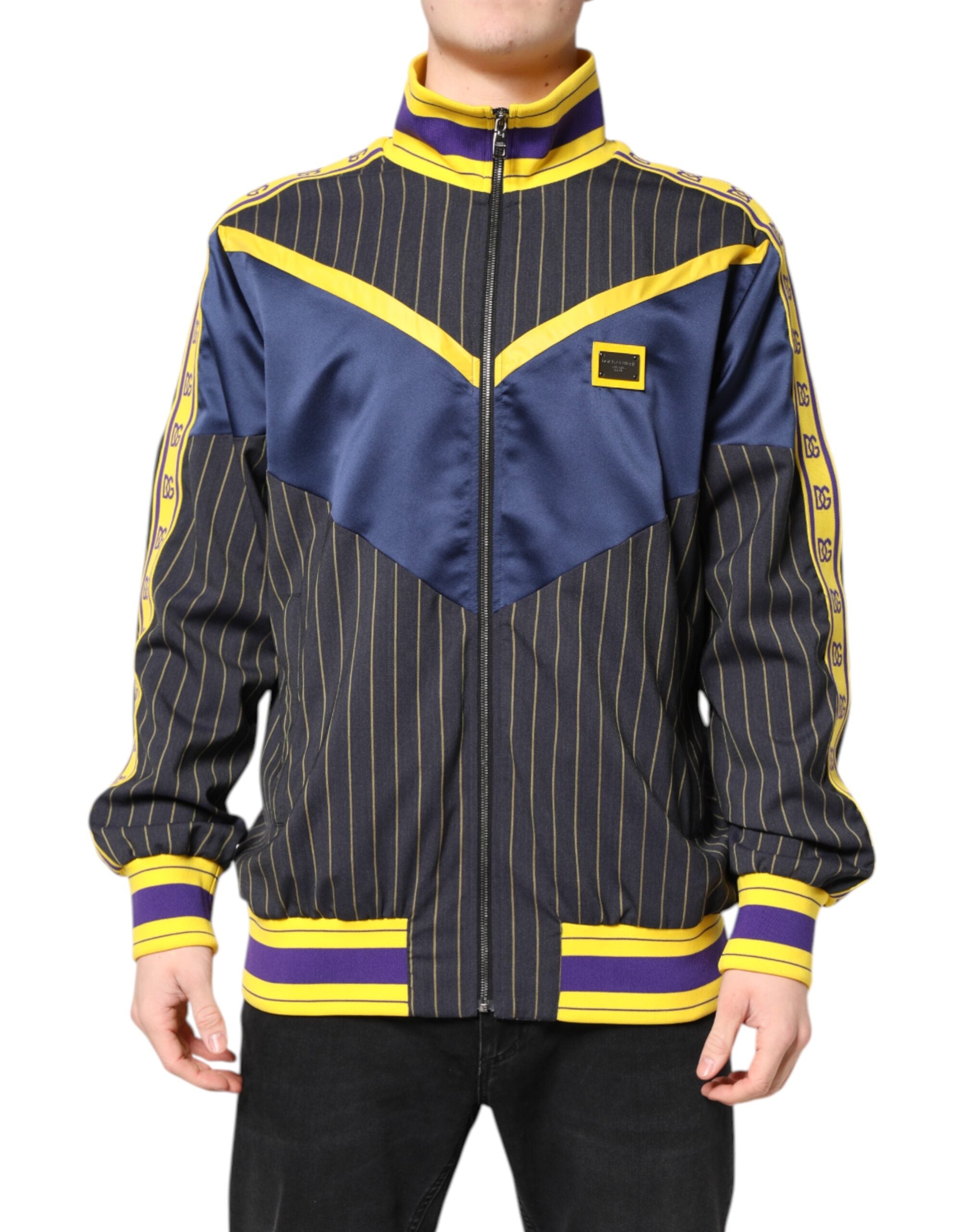 Dolce & Gabbana black striped logo bomber jacket with full zip-2