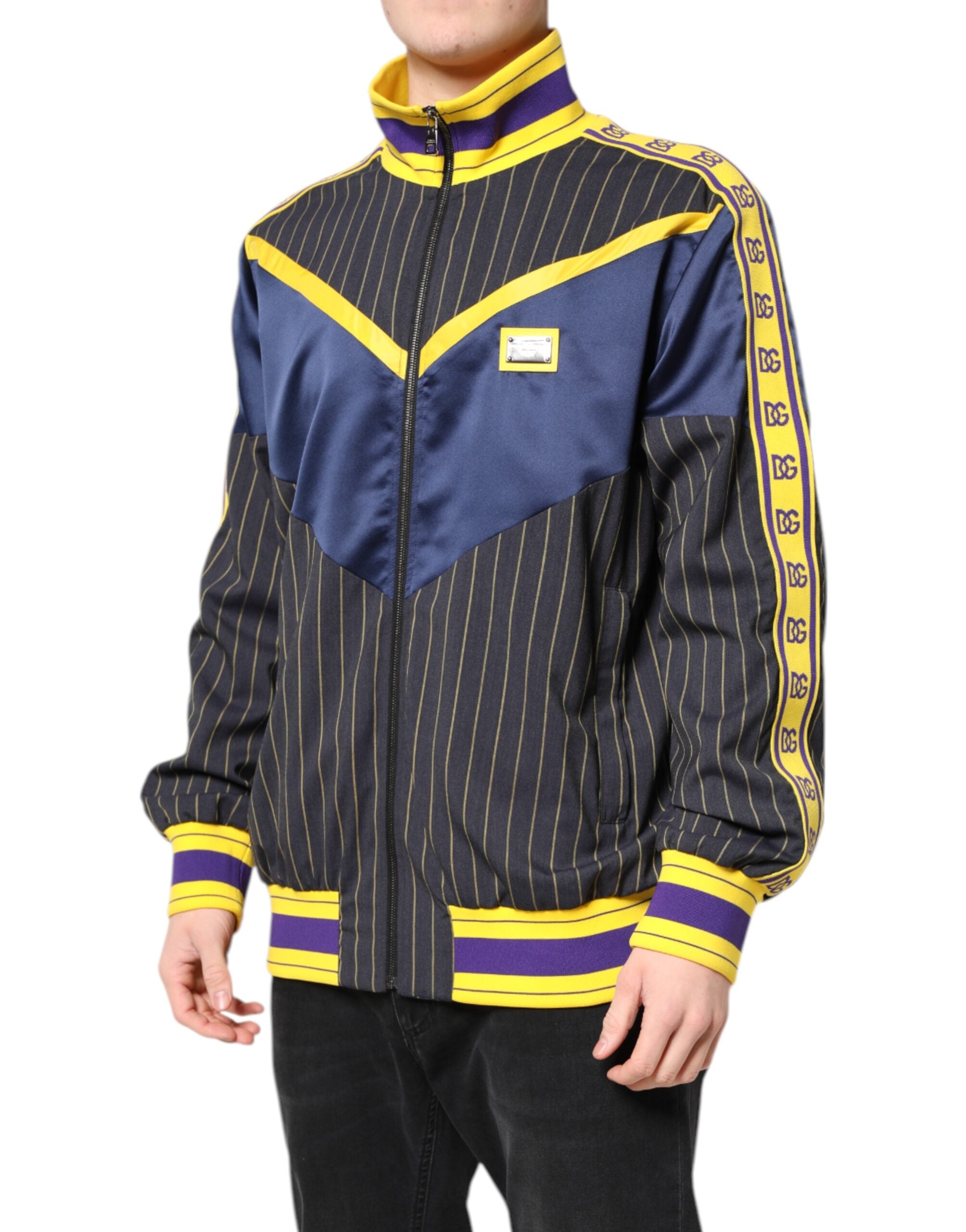 Dolce & Gabbana black striped logo bomber jacket with full zip-3