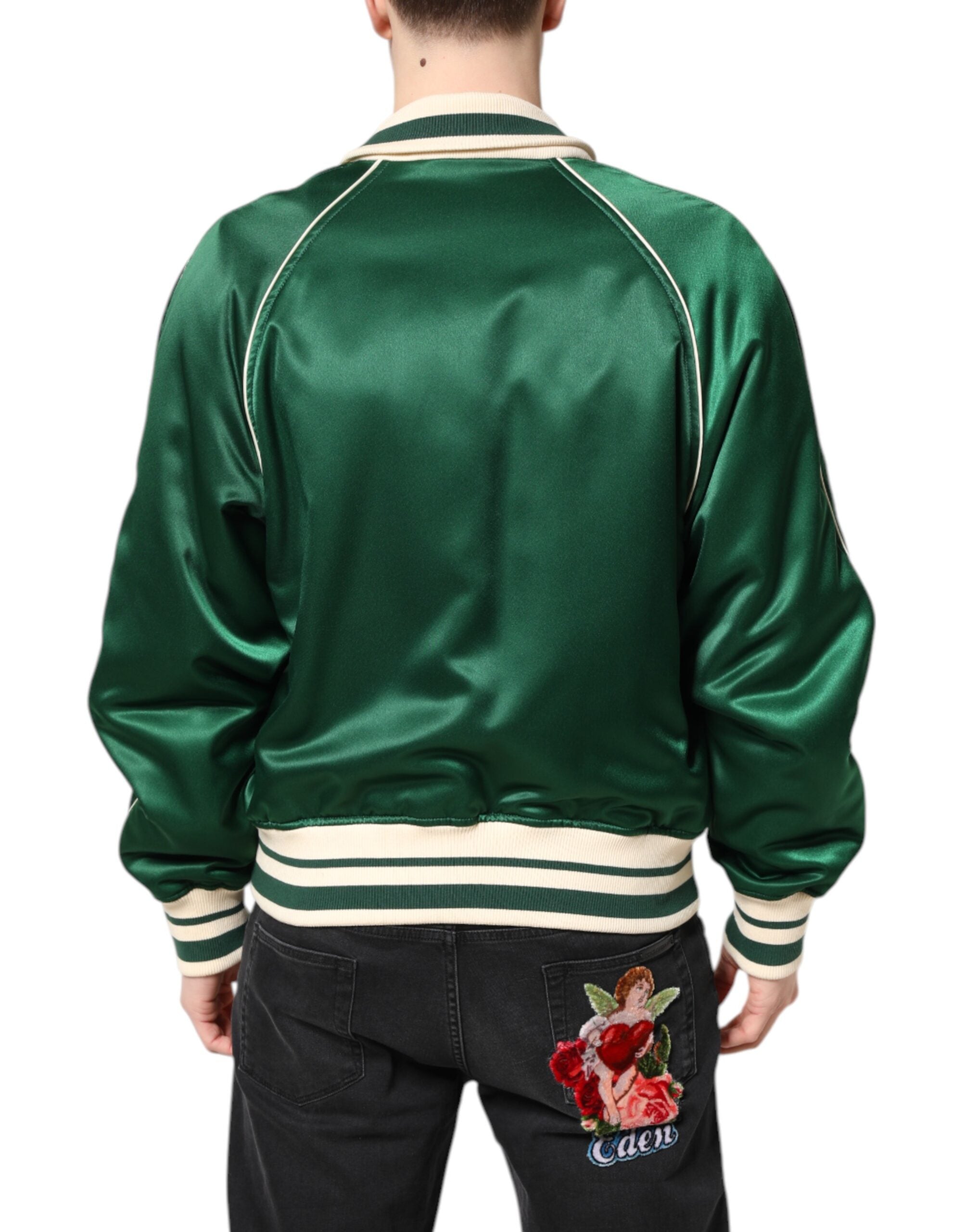 Dolce & Gabbana Grüne geblümte DG Logo Bomberjacke mit durchgehendem Reißverschluss-4