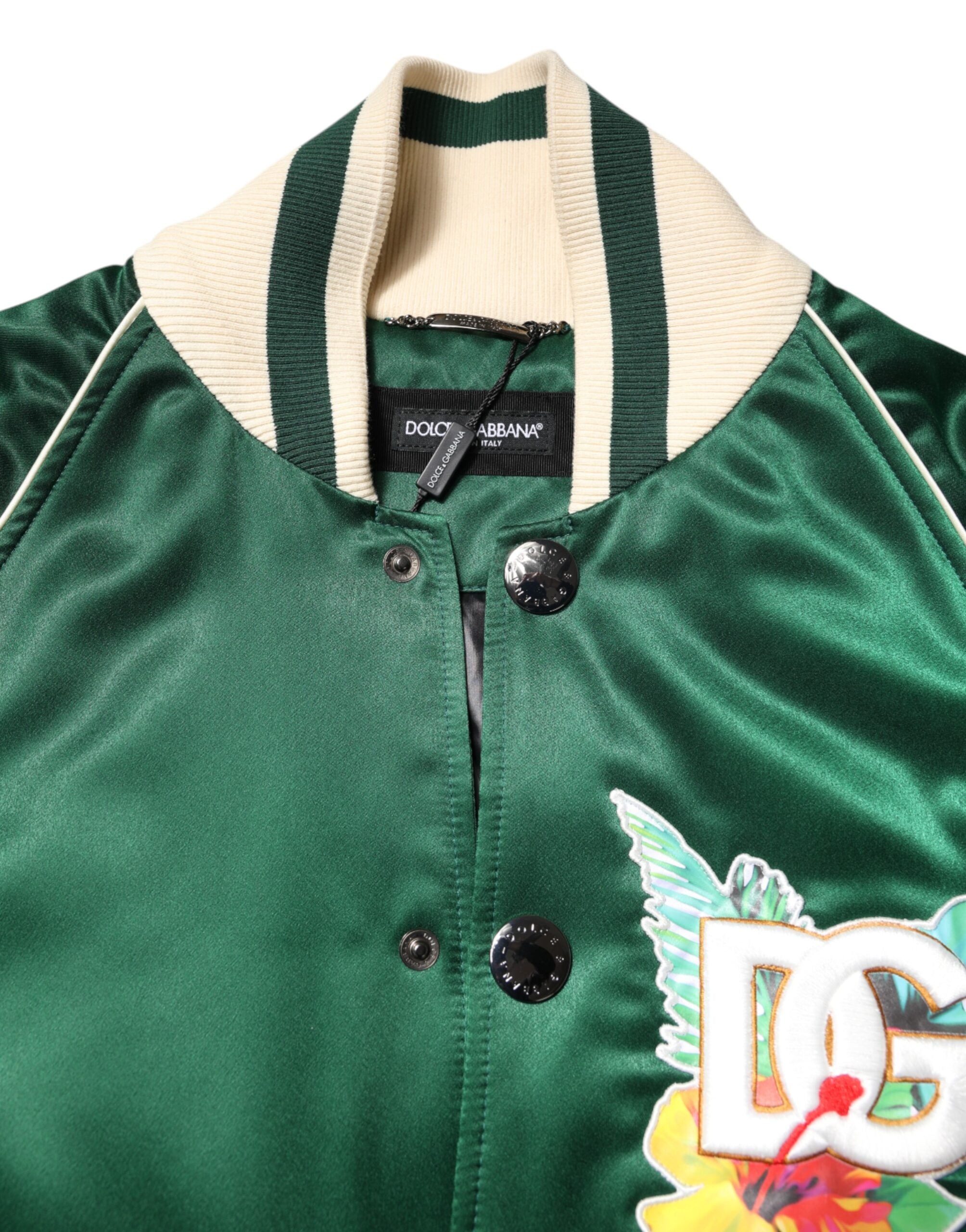 Dolce & Gabbana Grüne geblümte DG Logo Bomberjacke mit durchgehendem Reißverschluss-5