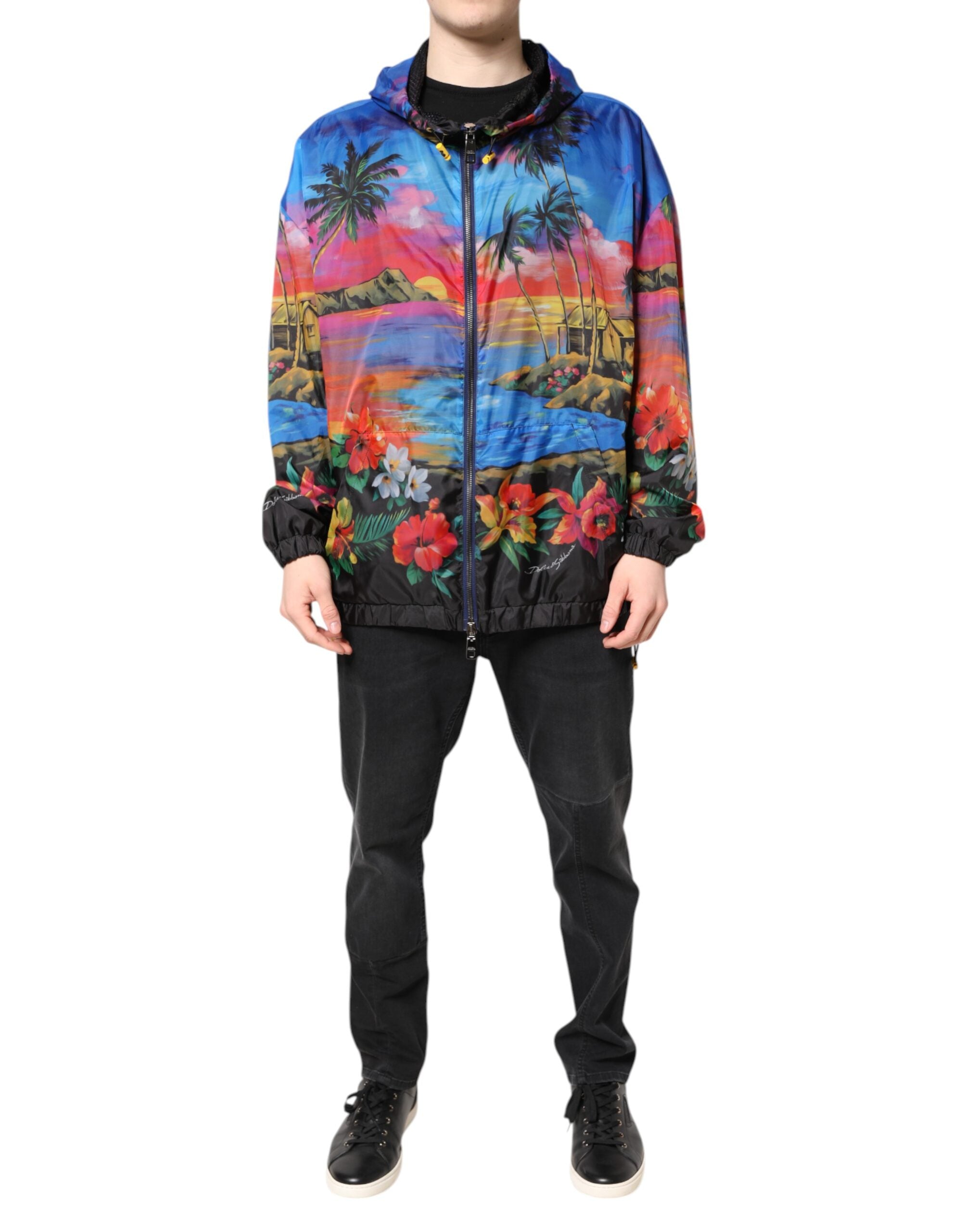 Dolce & Gabbana multi-colored printed windbreaker jacket with hood
