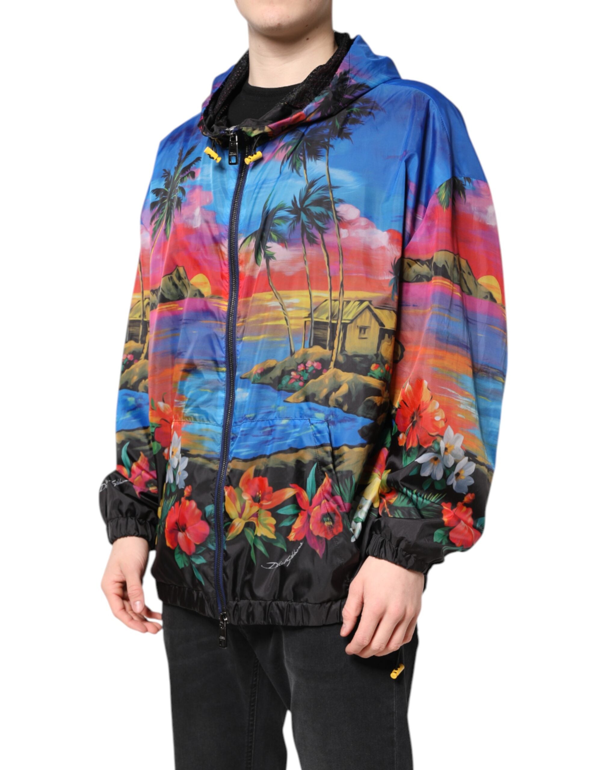 Dolce & Gabbana multi-colored printed windbreaker jacket with hood-3