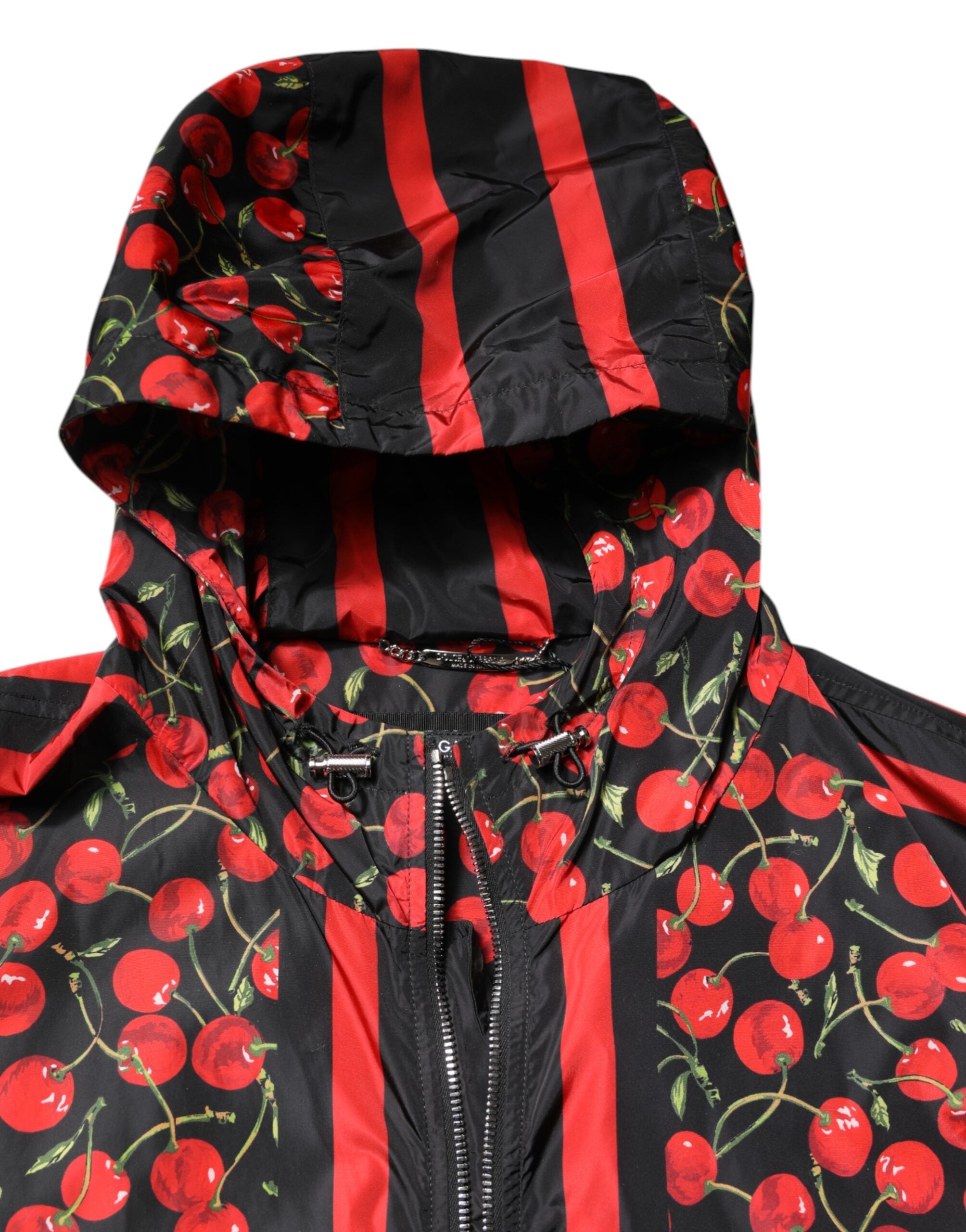 Dolce & Gabbana black hooded windbreaker jacket with cherry pattern-5