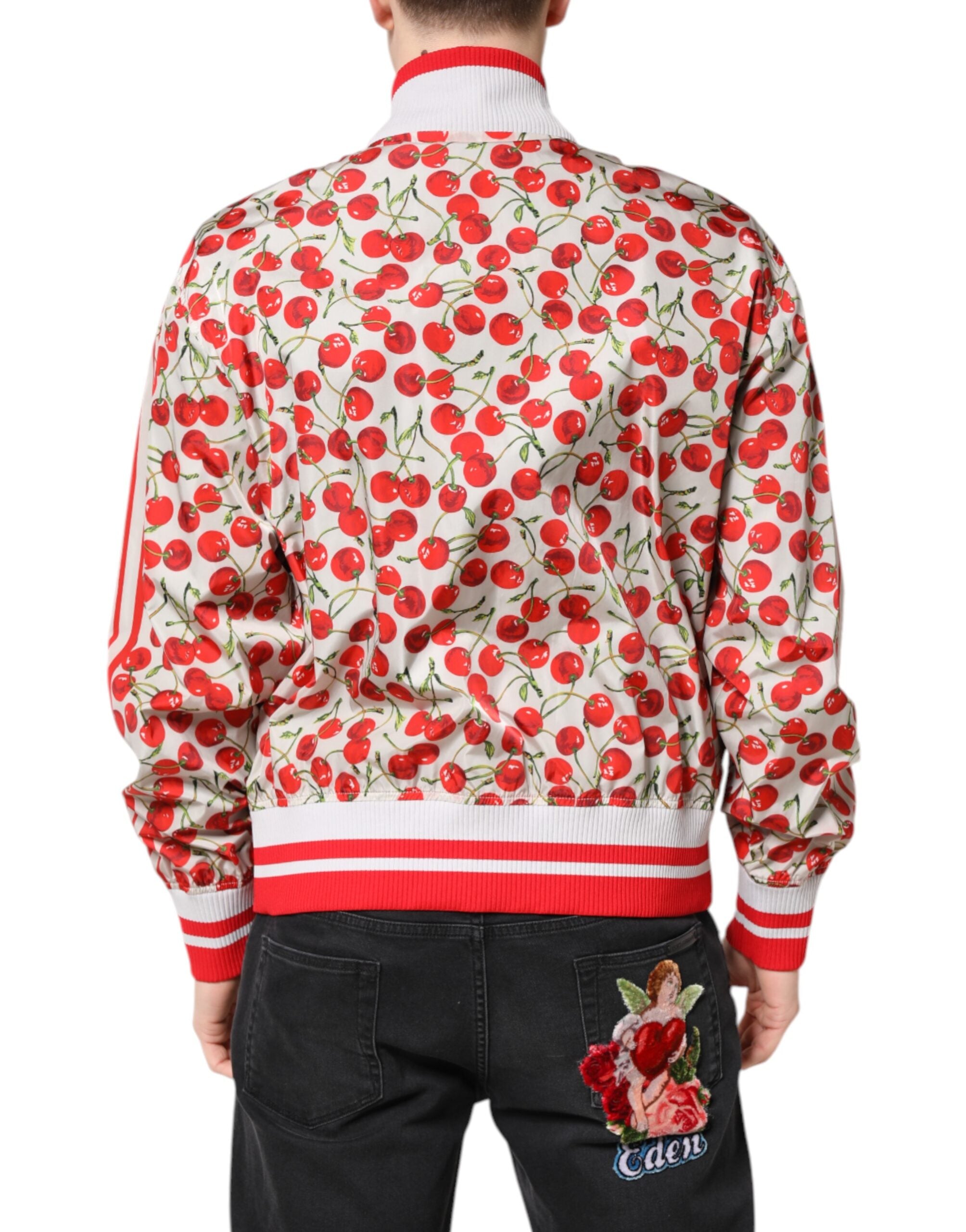 Dolce & Gabbana White Cherry Print Bomber Jacket with Full Zip-4