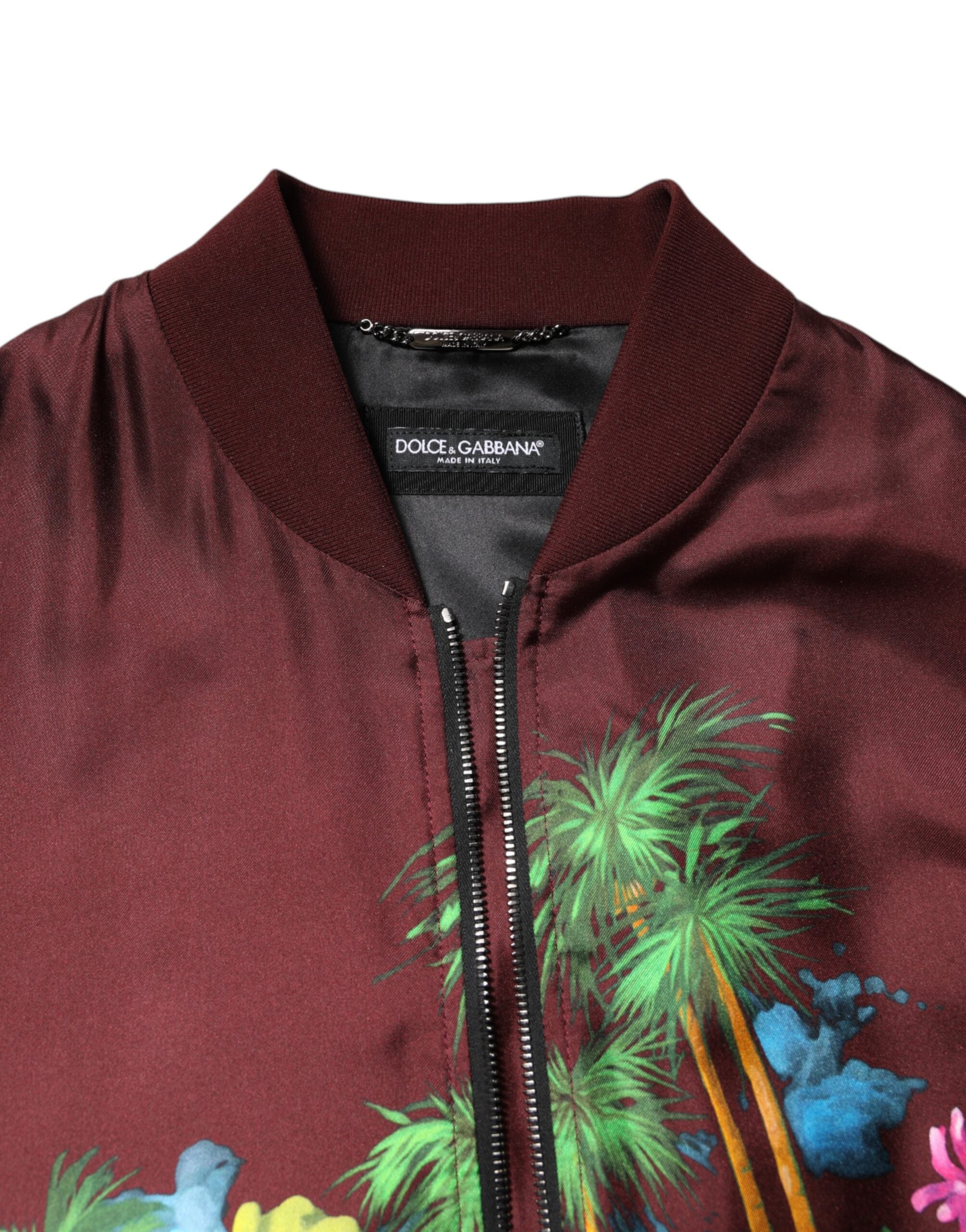 Dolce & Gabbana Kastanienbraune Bomberjacke mit Blumendruck und Reißverschluss-5
