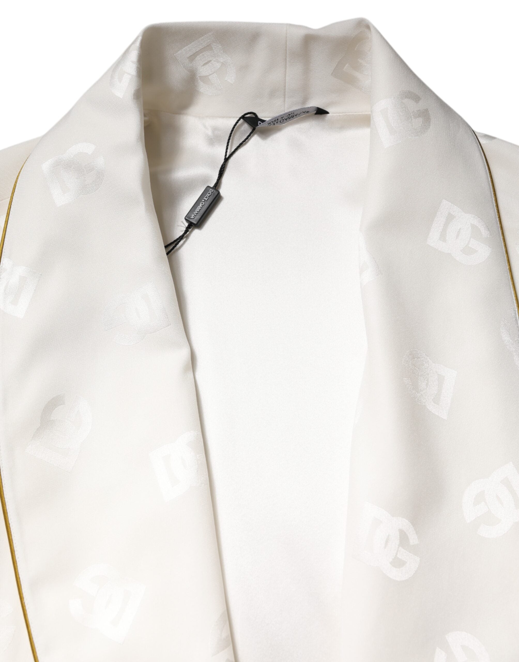 Dolce & Gabbana Ivory Silk Logo Men's Wrap Coat Jacket-5