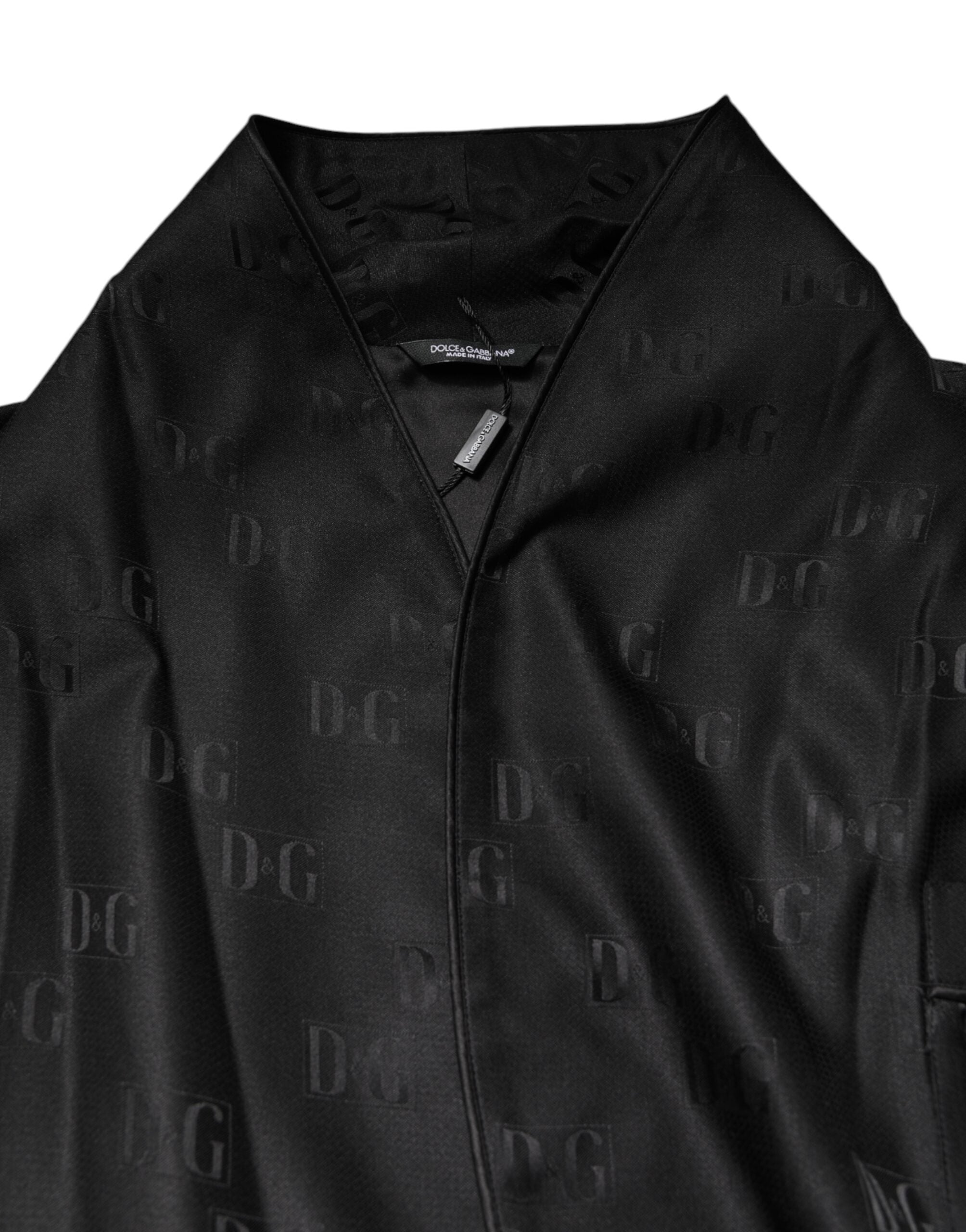 Dolce & Gabbana Black Silk DG Logo Men's Wrap Coat Jacket-5