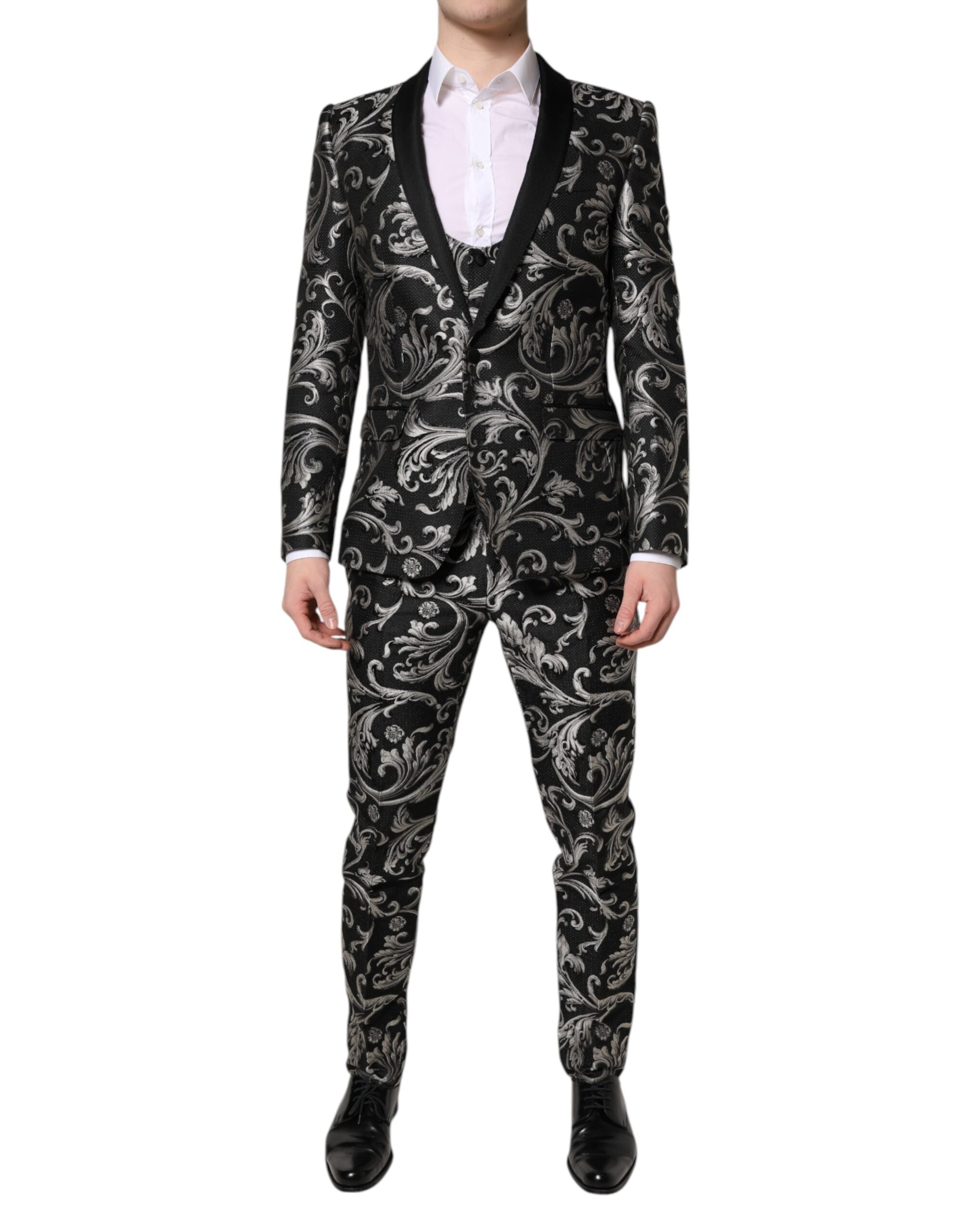 Traje de tres piezas MARTINI Jacquard negro y gris de Dolce & Gabbana para hombre-1