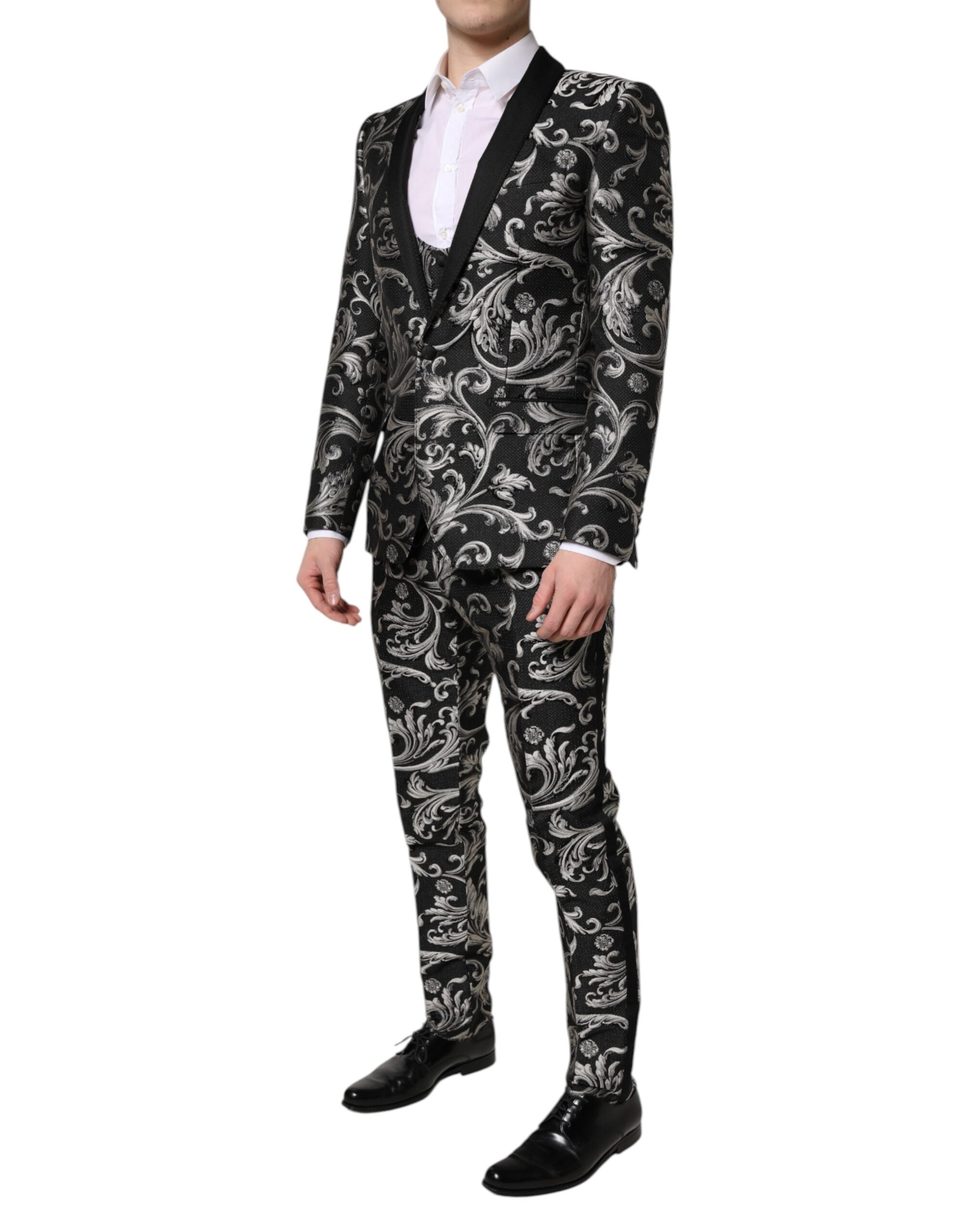 Traje de tres piezas MARTINI Jacquard negro y gris de Dolce & Gabbana para hombre-3