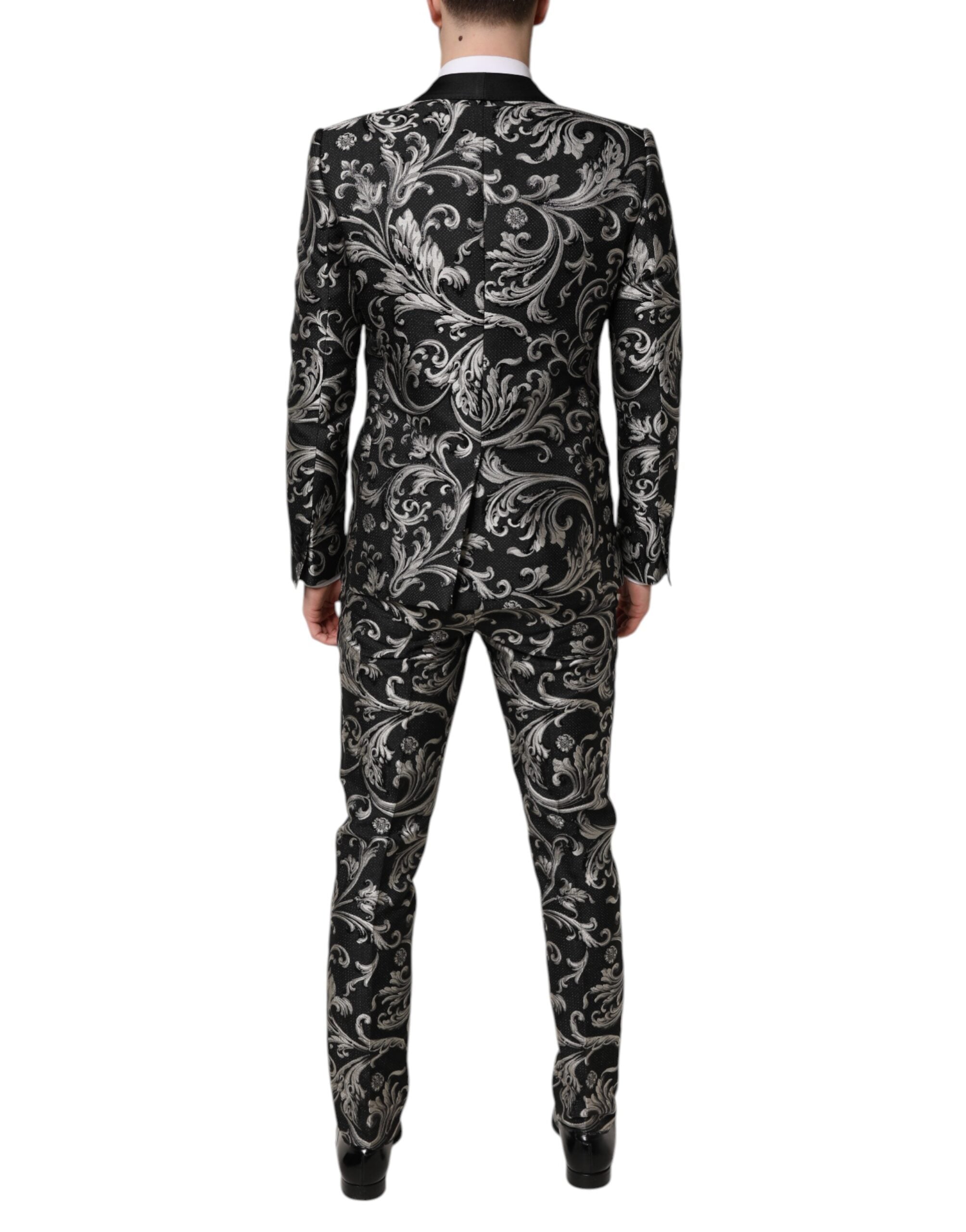 Traje de tres piezas MARTINI Jacquard negro y gris de Dolce & Gabbana para hombre-4