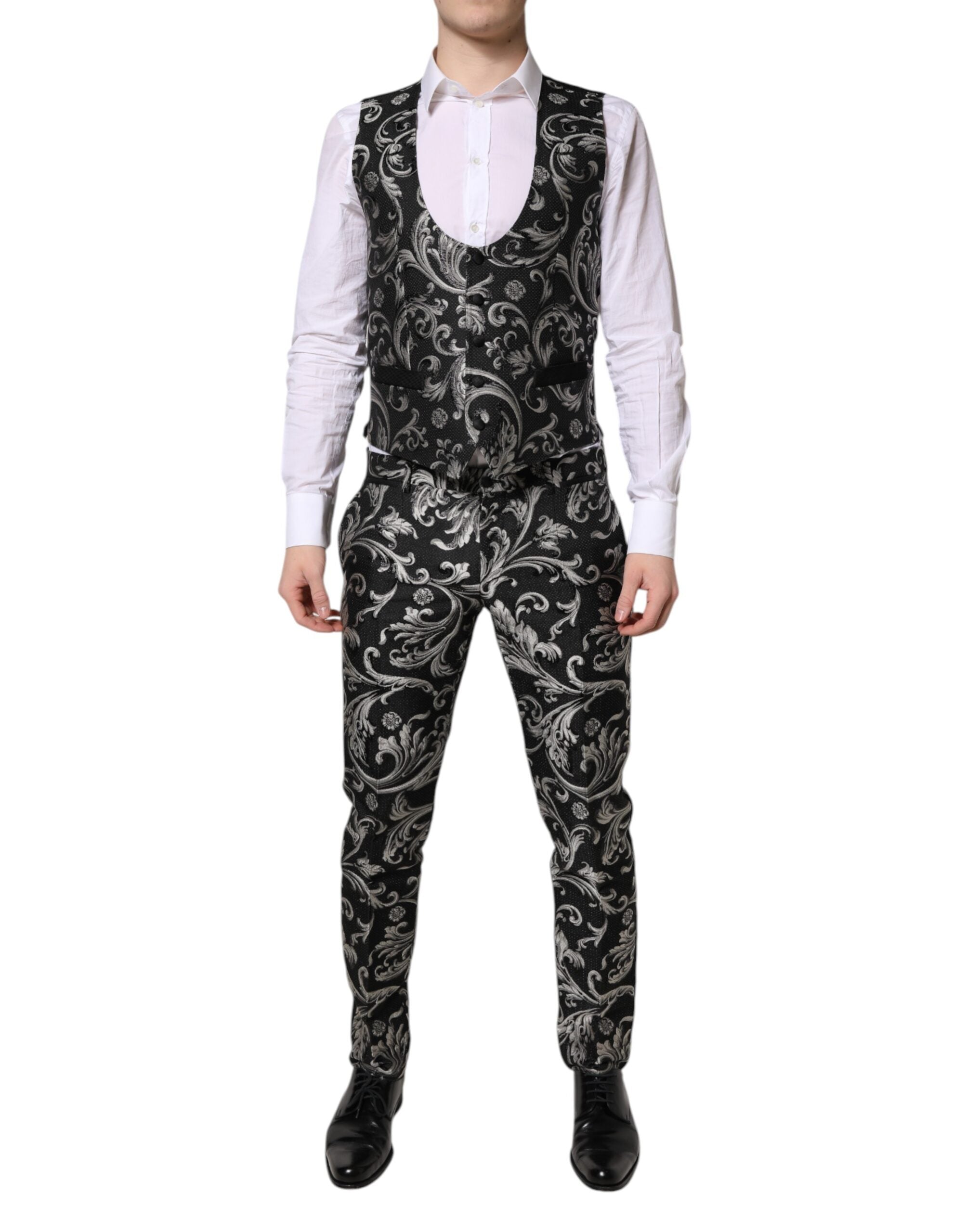 Traje de tres piezas MARTINI Jacquard negro y gris de Dolce & Gabbana para hombre-5