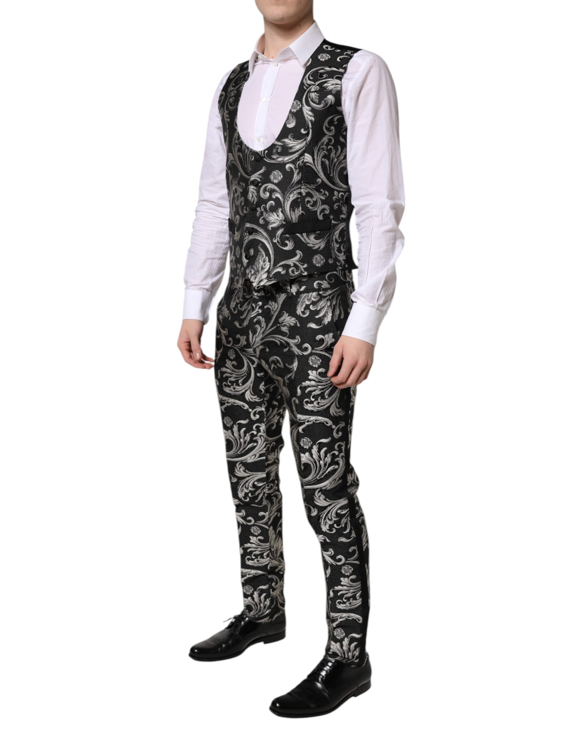 Traje de tres piezas MARTINI Jacquard negro y gris de Dolce & Gabbana para hombre-6