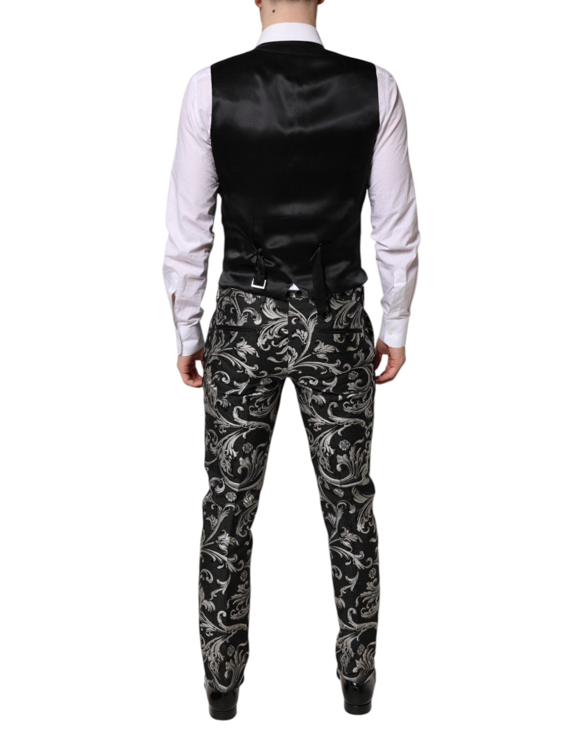 Traje de tres piezas MARTINI Jacquard negro y gris de Dolce & Gabbana para hombre-7