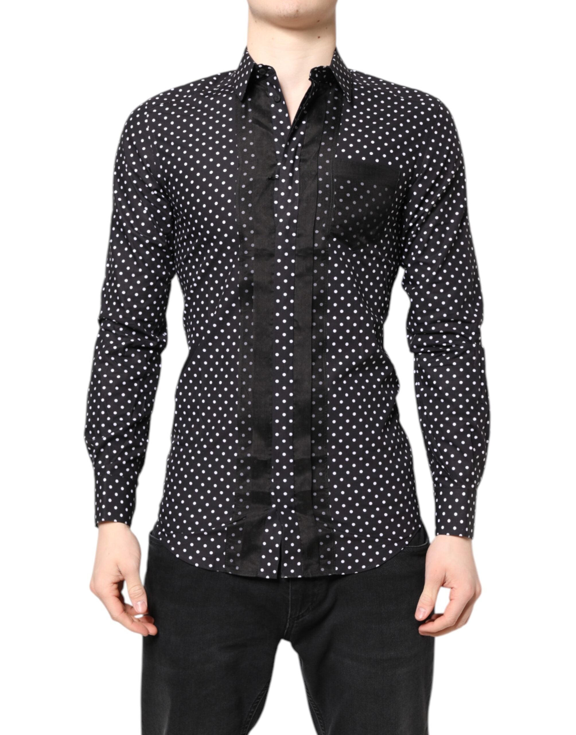 Camisa Dolce & Gabbana de manga larga con lunares negros, color dorado, formal-1