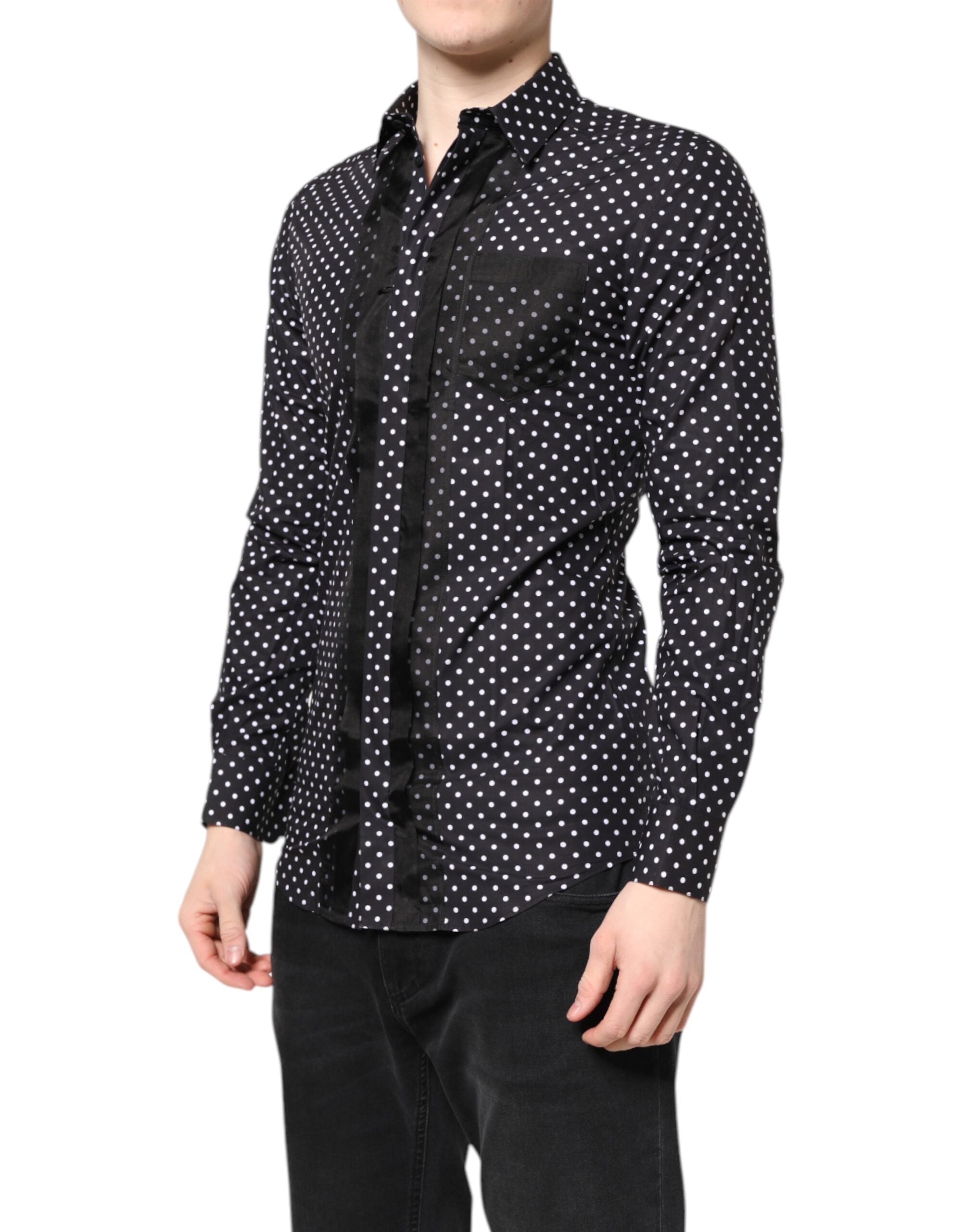 Camisa Dolce & Gabbana de manga larga con lunares negros, color dorado, formal-3