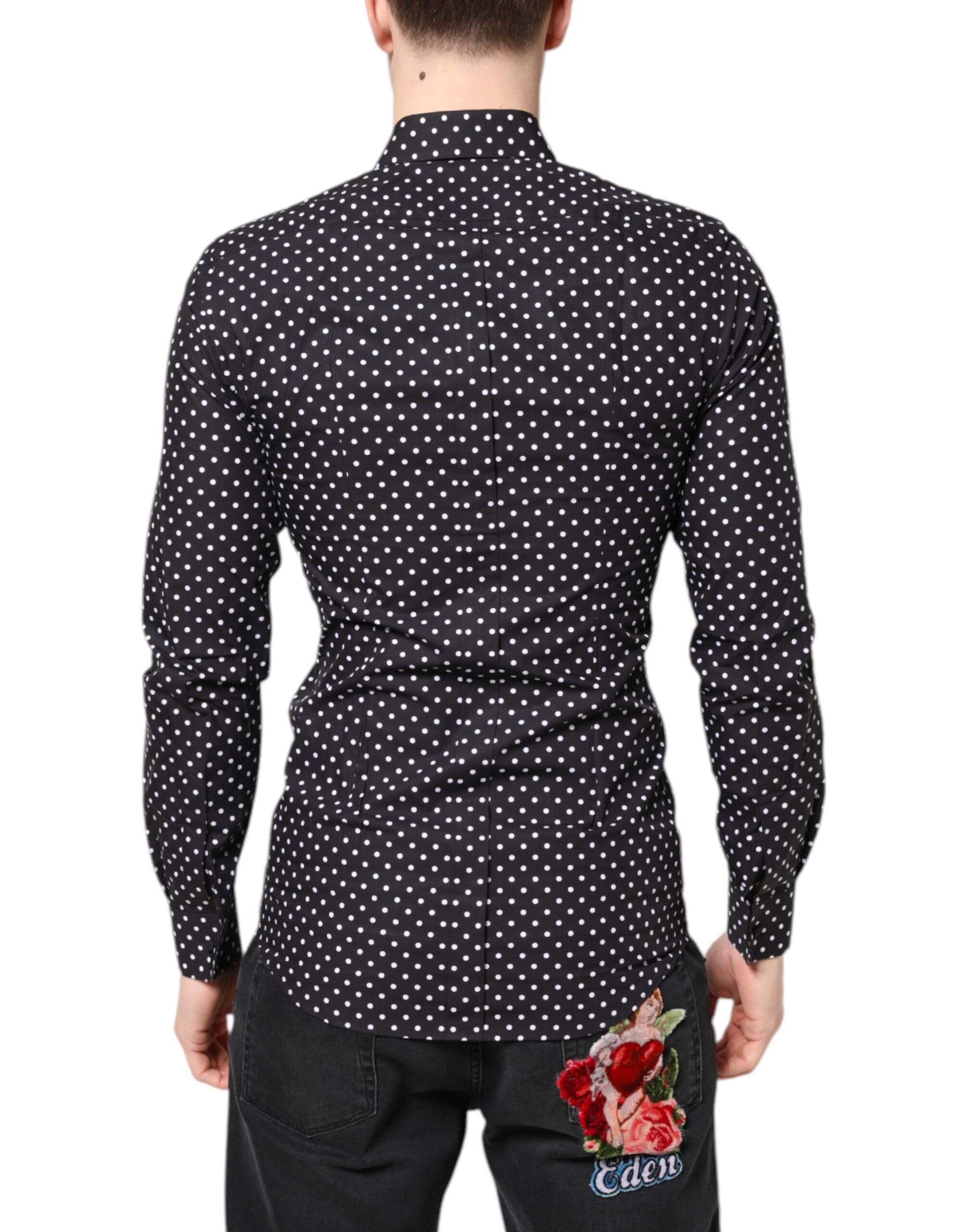Camisa Dolce & Gabbana de manga larga con lunares negros, color dorado, formal-4