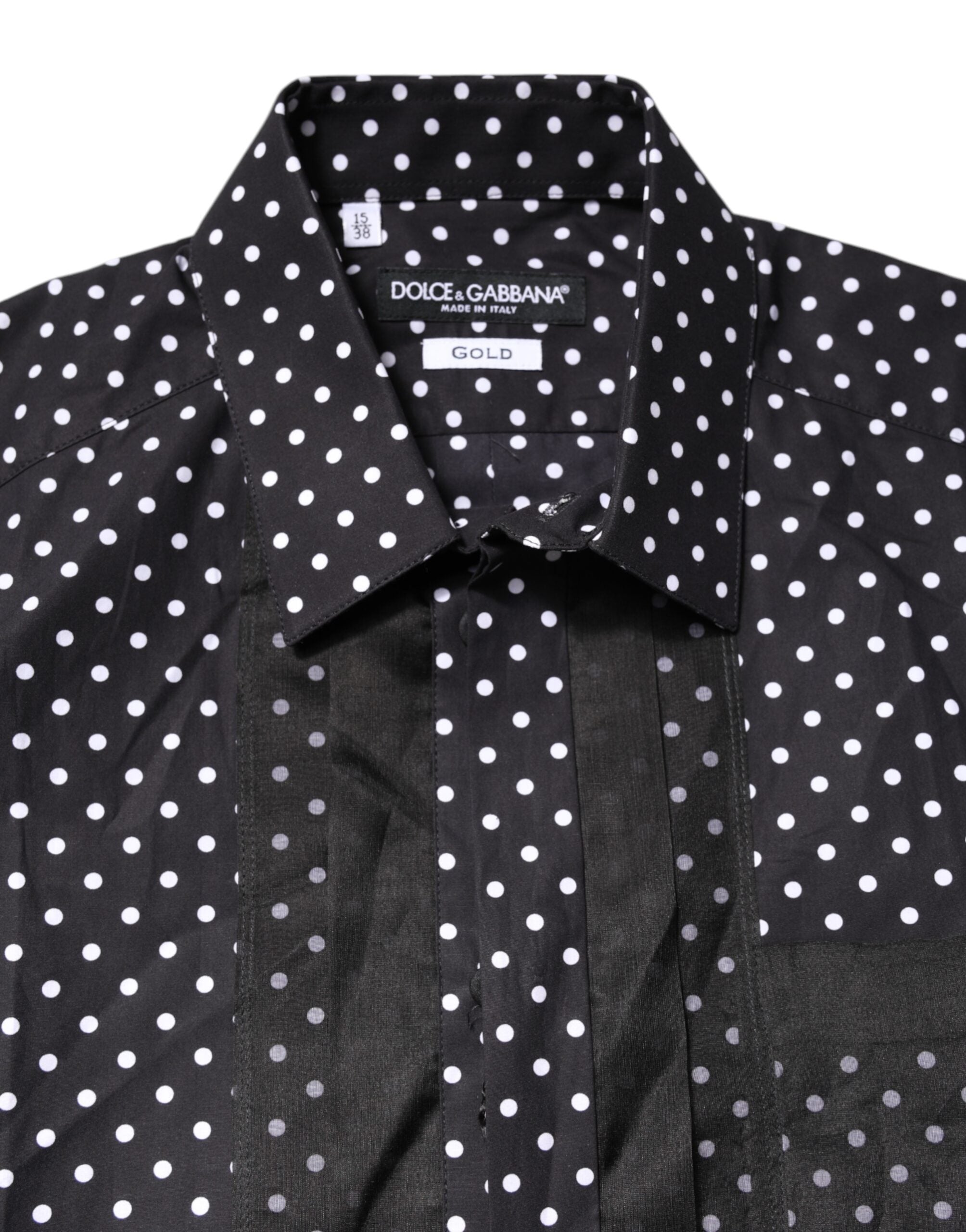 Camisa Dolce & Gabbana de manga larga con lunares negros, color dorado, formal-5