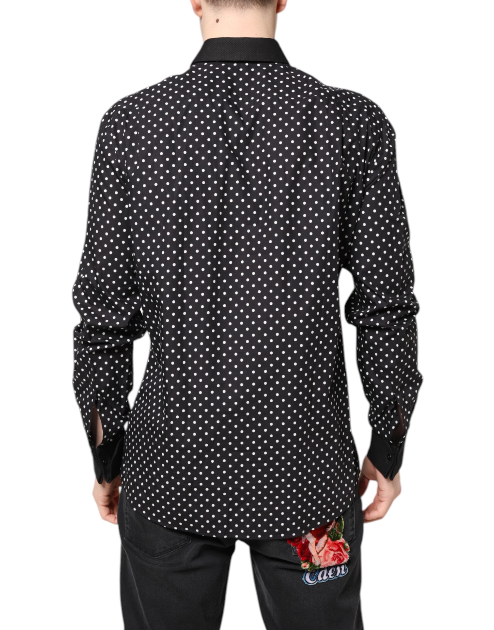 Dolce & Gabbana Black polka dot cotton shirt for formal occasions-4