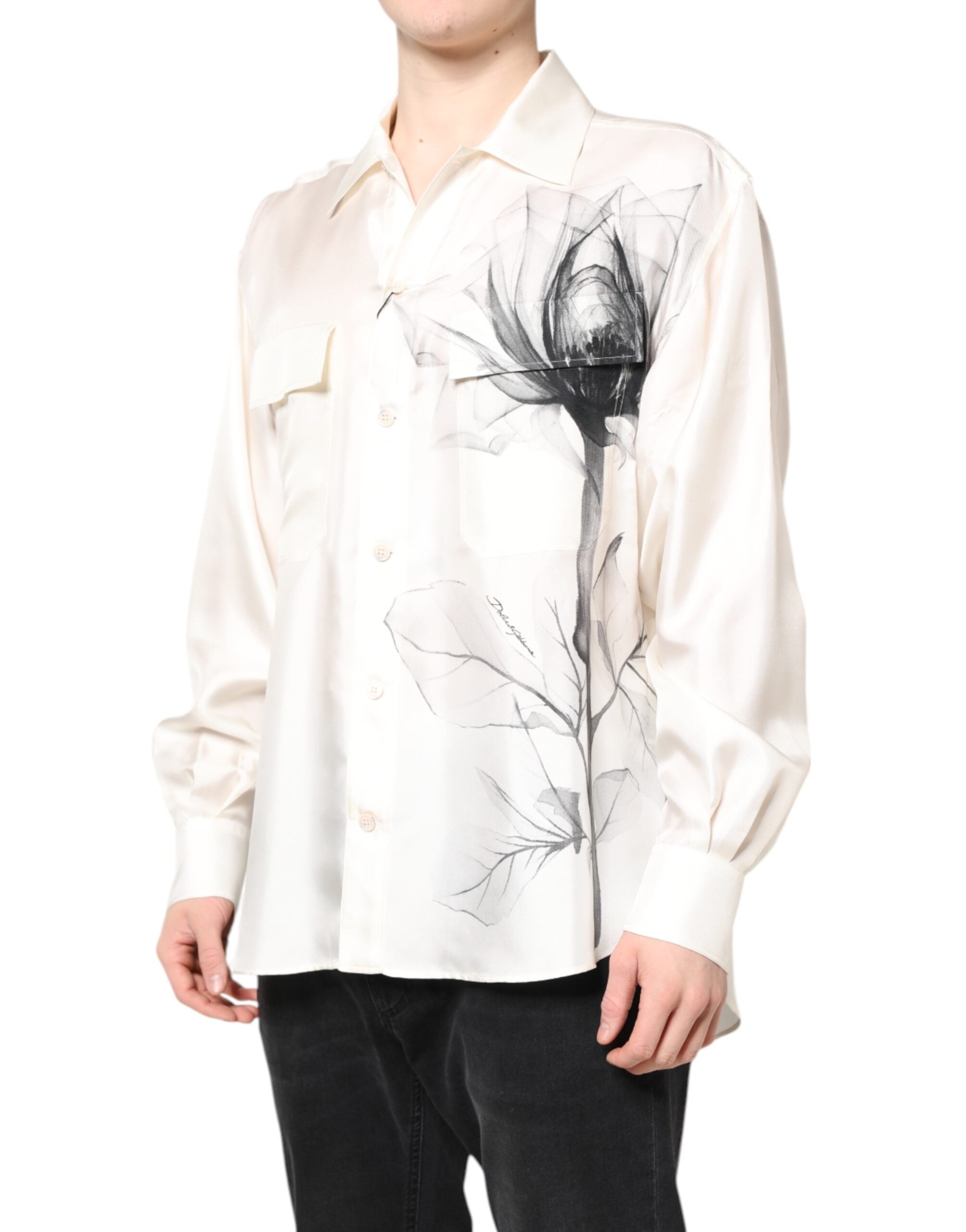 Camisa informal de manga larga de seda color marfil de Dolce & Gabbana para hombre-3
